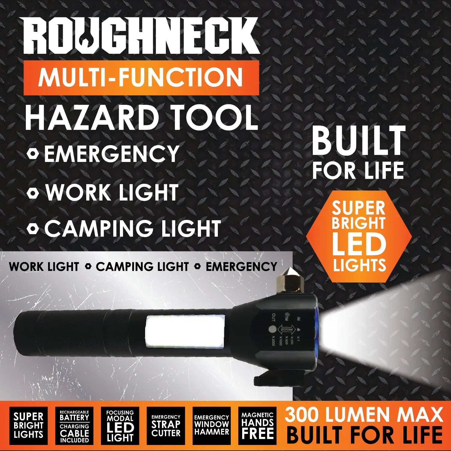 LED Flashlight Multi-Function Hazard Tool - 6 Pieces Per Retail Ready Display 23180 ROUGHNECK