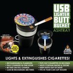 Printed Lid Butt Bucket Ashtray with USB Coil Lighter and LED Light - 6 Pieces Per Retail Ready Display 23181 SMOKEZILLA