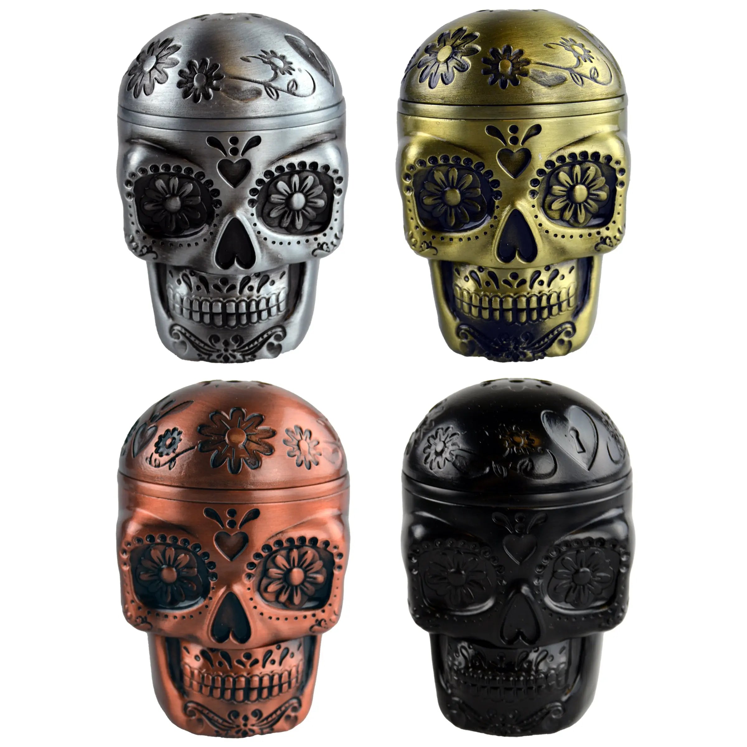 Metal 3 Piece Skull Grinder with Magnetic Closure - 6 Pieces Per Retail Ready Display 23183 SMOKEZILLA