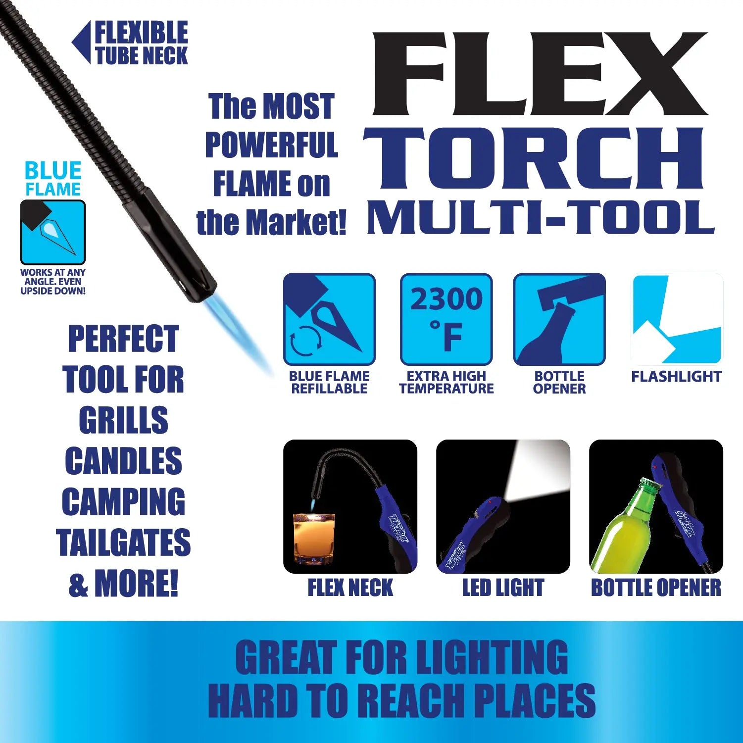Utility Torch Flexible Head Lighter with Bottle Opener - 10 Pieces Per Retail Ready Display 23200 TORCH BLUE