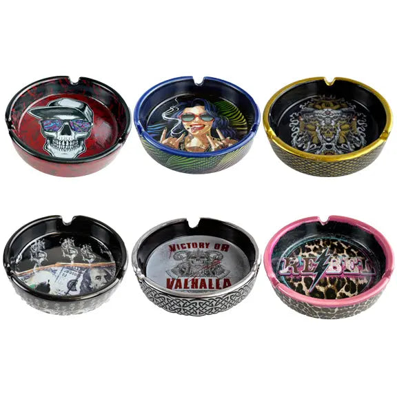 Ceramic Ashtray with Assorted Designs - 6 Pieces Per Retail Ready Display 23226 SMOKEZILLA