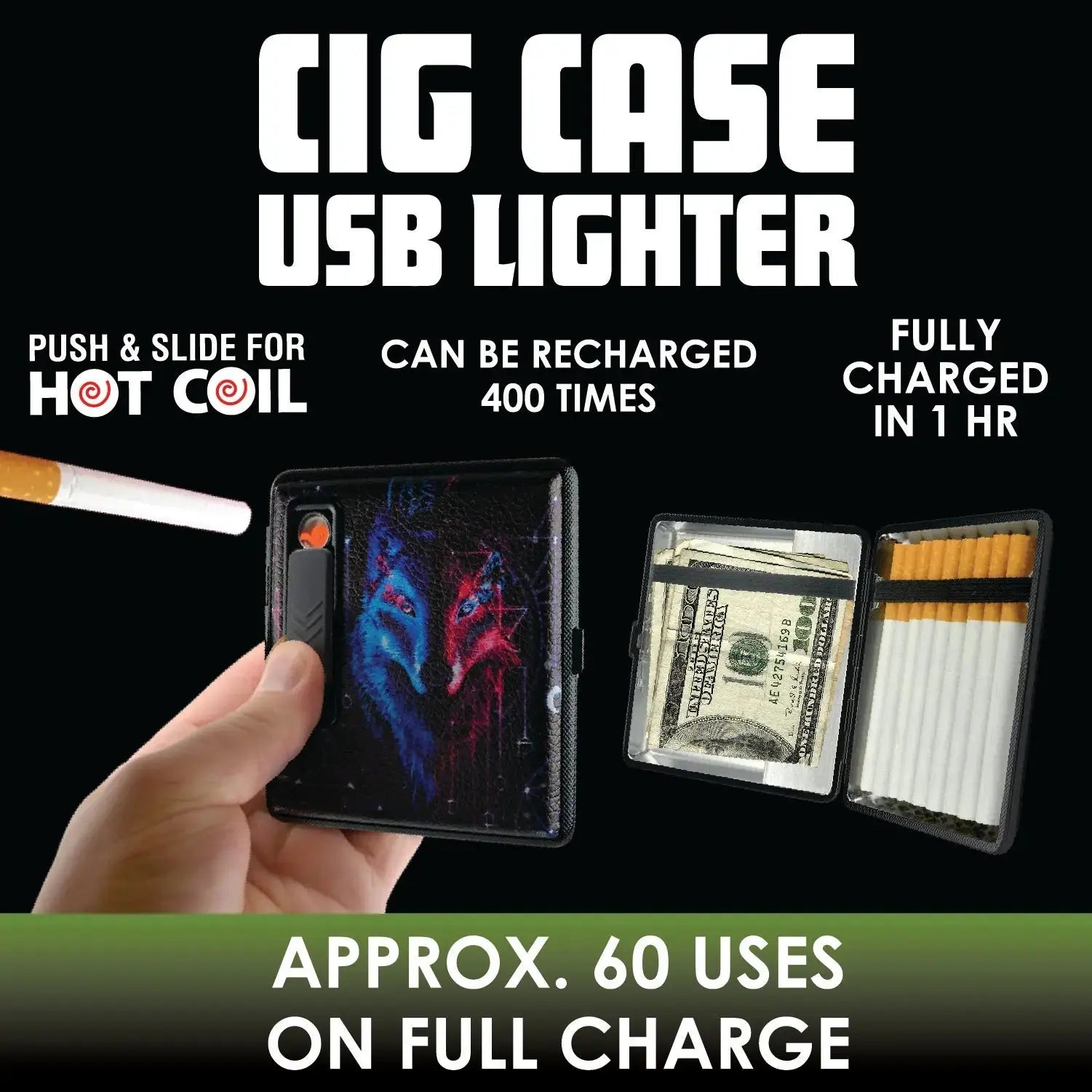 Cigarette Case with USB Coil Lighter - 8 Pieces Per Retail Ready Display 41334 SMOKEZILLA