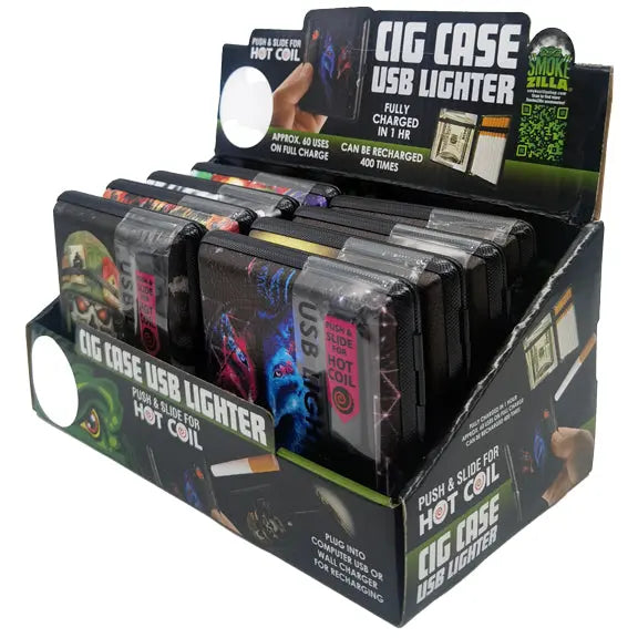 Cigarette Case with USB Coil Lighter - 8 Pieces Per Retail Ready Display 23235 SMOKEZILLA