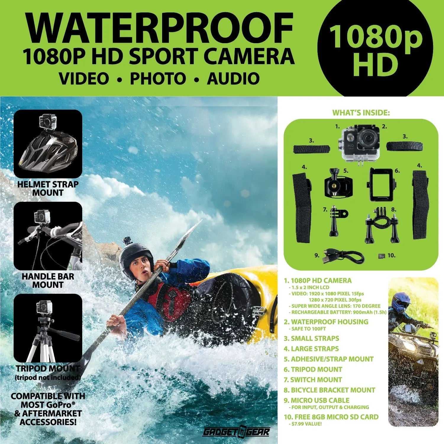 Waterproof Sport Camera with Micro Sd Card - 4 Pieces Per Retail Ready Display 23237 GADGET GEAR