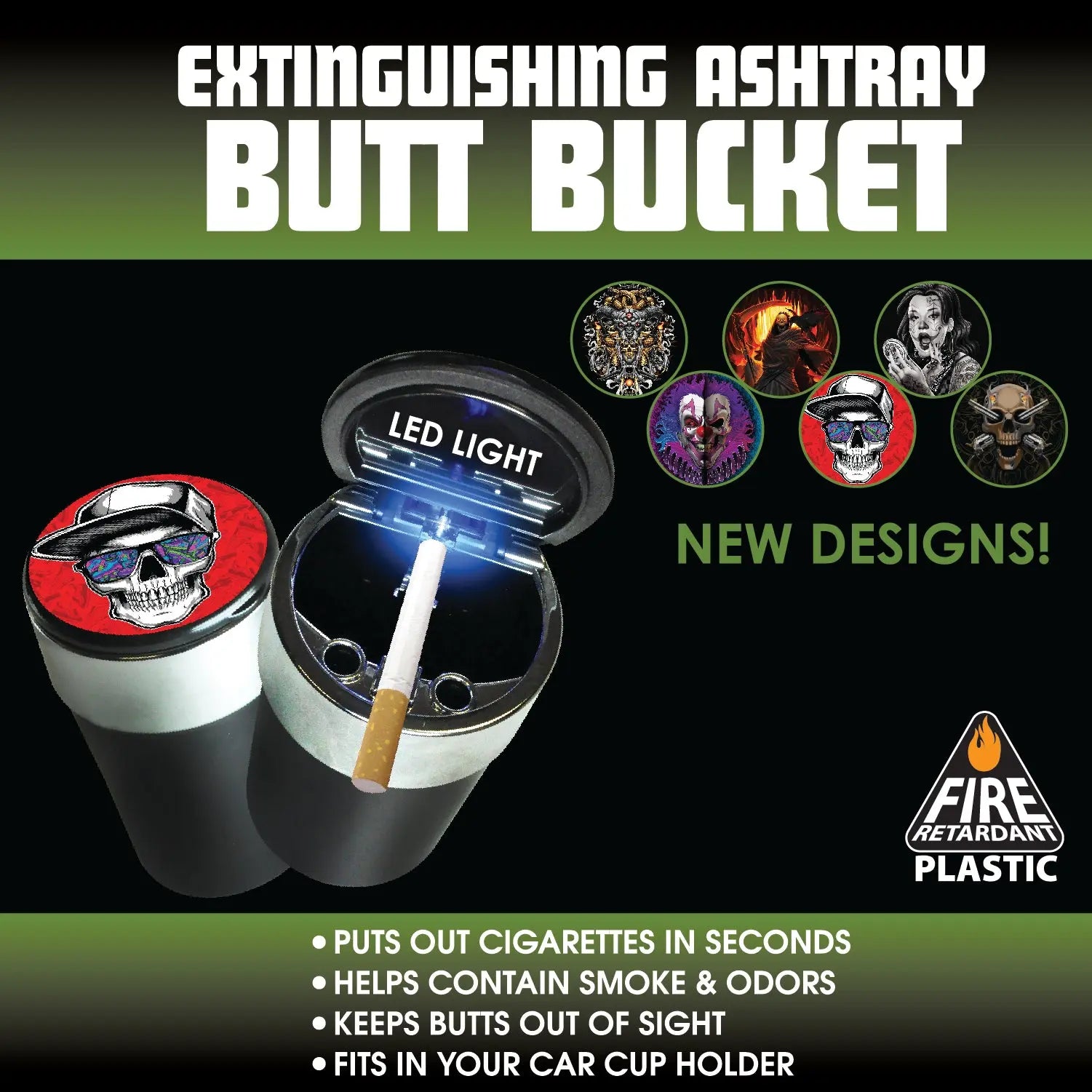 Printed Lid Butt Bucket Ashtray with LED Light - 6 Pieces Per Retail Ready Display 23252 SMOKEZILLA
