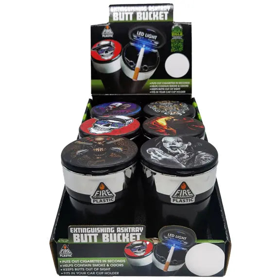 Printed Lid Butt Bucket Ashtray with LED Light - 6 Pieces Per Retail Ready Display 23252 SMOKEZILLA