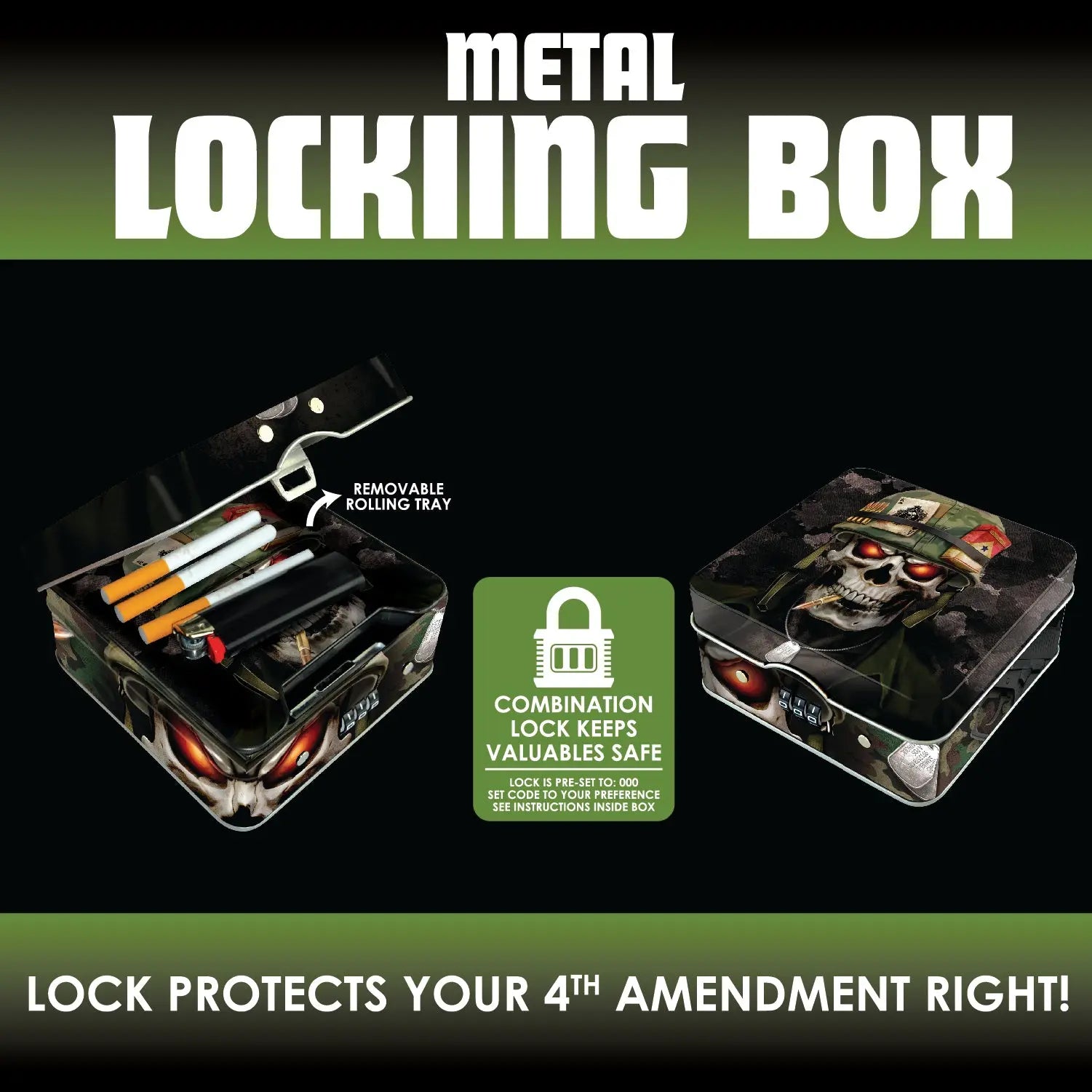 Metal Locking Storage Box with Roll Tray - 6 Pieces Per Retail Ready Display 23254 SMOKEZILLA