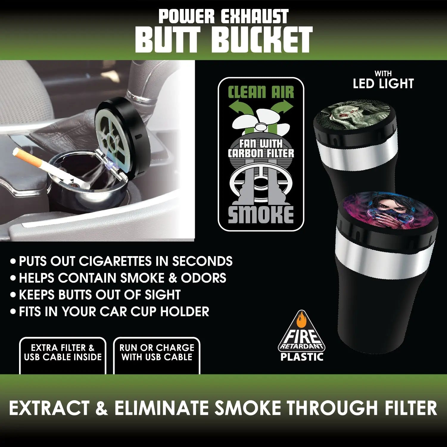 Printed Lid Butt Bucket Ashtray with Power Exhaust Fan - 6 Pieces Per Retail Ready Display 23255 SMOKEZILLA