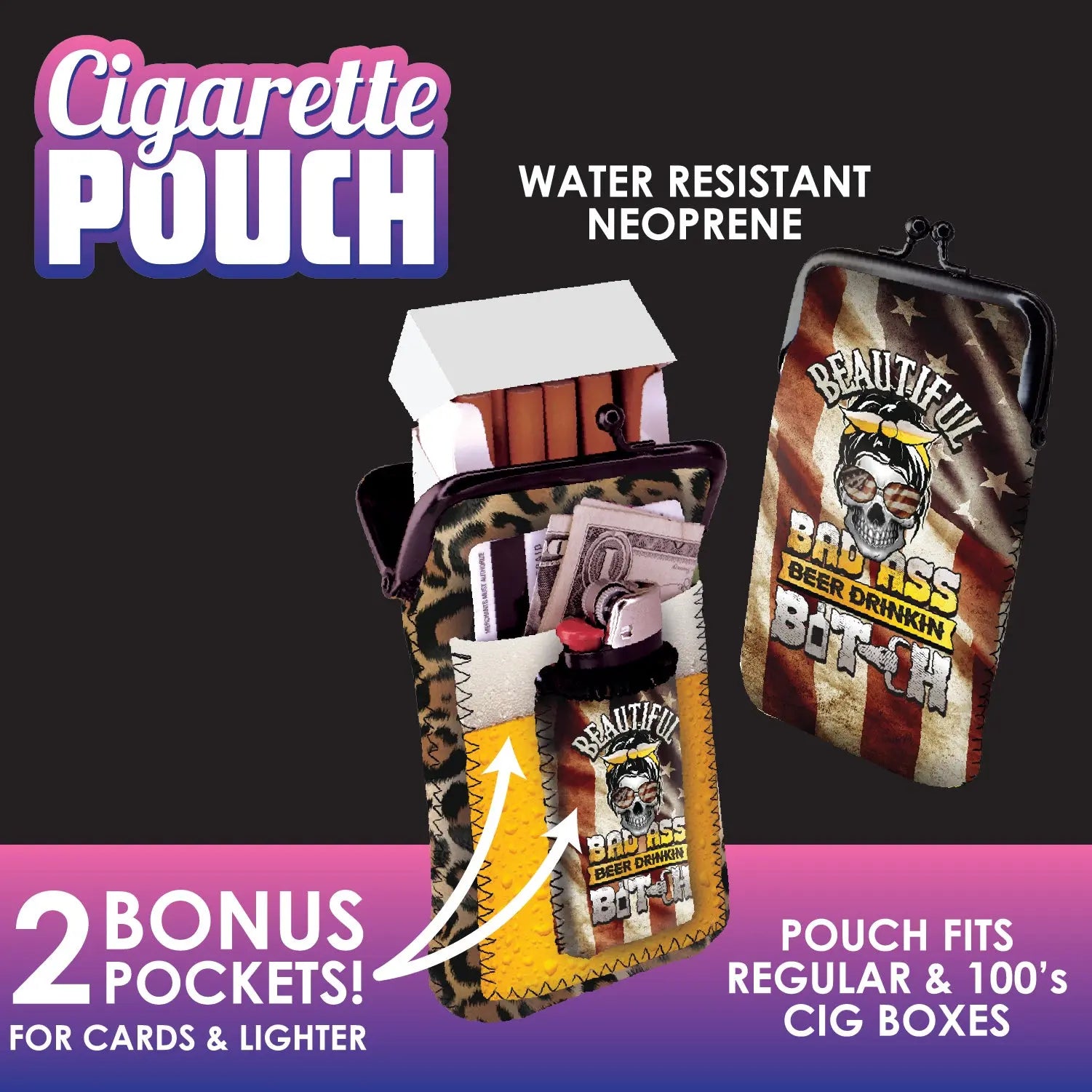 Neoprene Cigarette Pouch with Pocket - 8 Pieces Per Retail Ready Display 23261 SMOKEZILLA