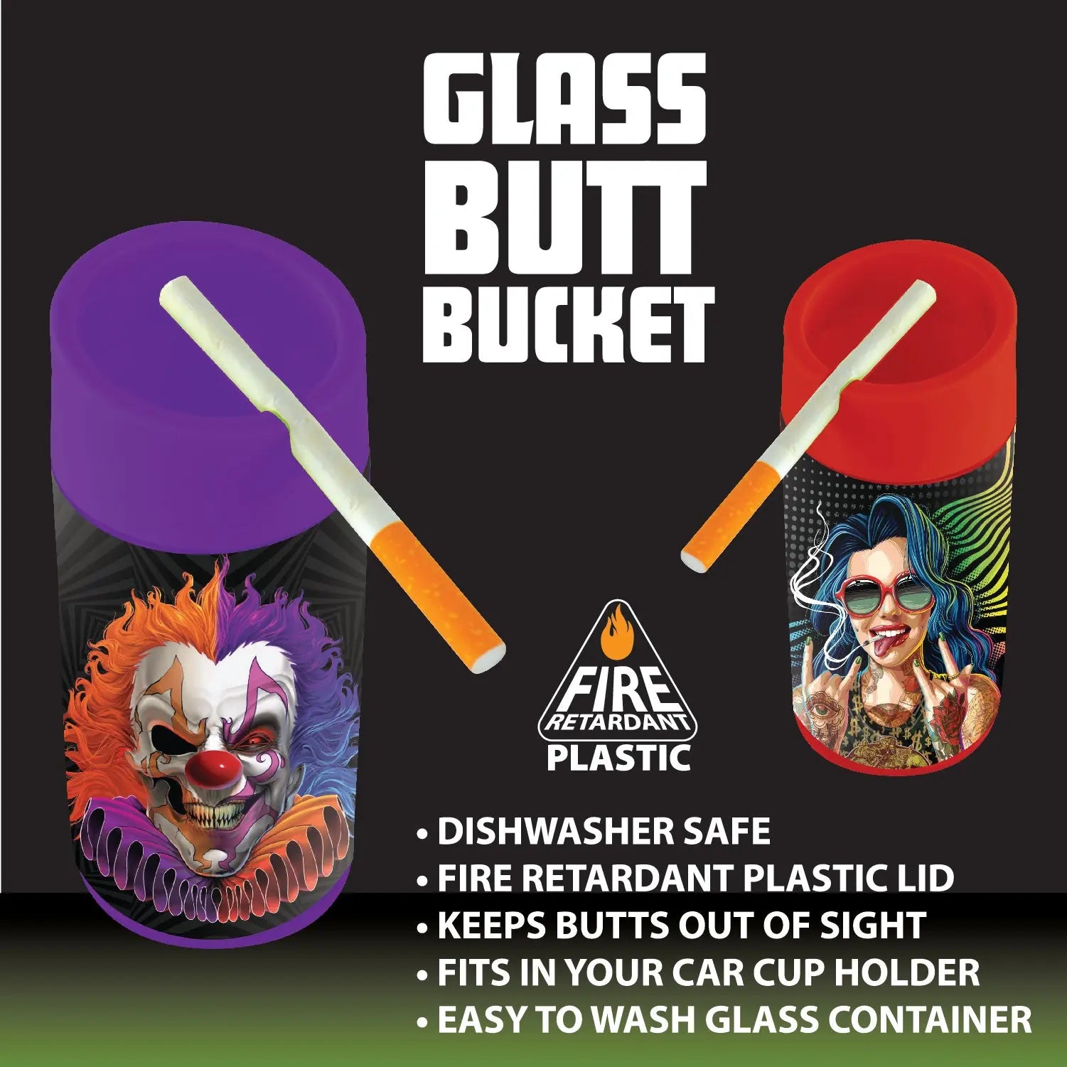 Full Print Glass Butt Bucket Ashtray - 6 Pieces Per Retail Ready Display 23291 SMOKEZILLA