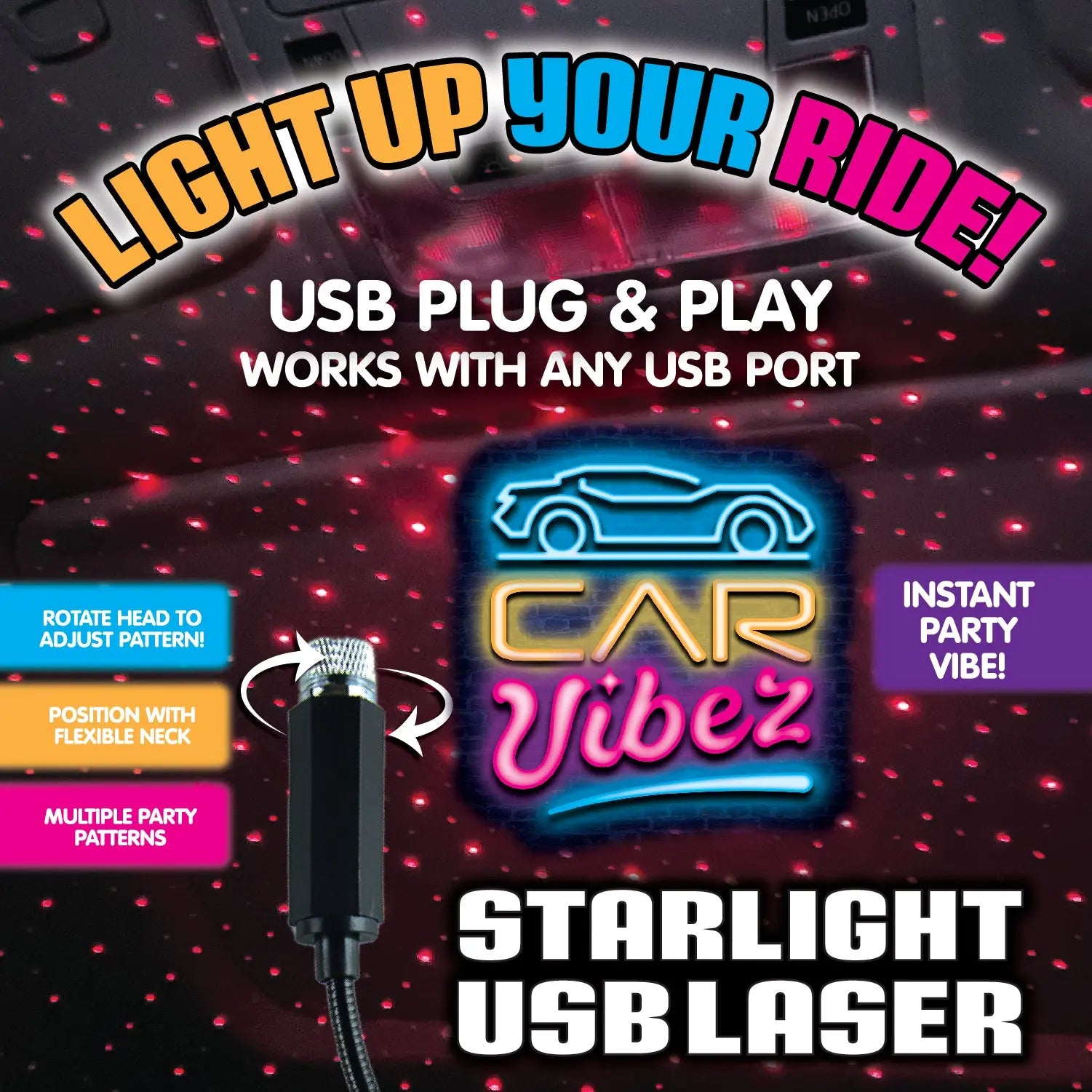 Car Mood Starlight USB Laser - 6 Pieces Per Retail Ready Display 23306 CAR VIBEZ