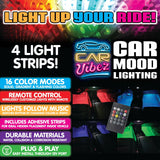 Car Mood Lighting with Remote Control - 6 Pieces Per Retail Ready Display 23307 CAR VIBEZ