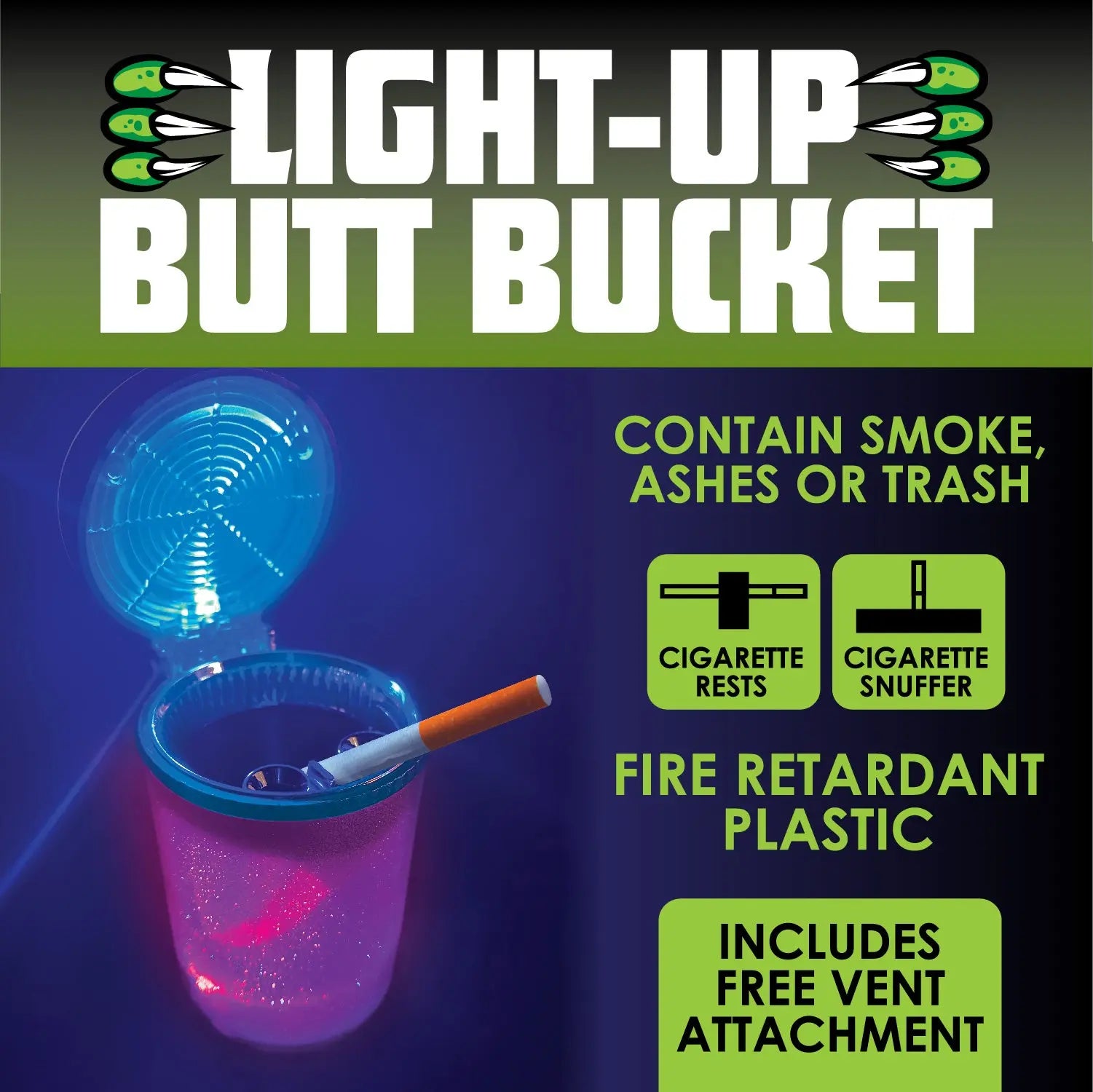 Light Show Butt Bucket Ashtray with Multi-Color LED Lights - 6 Pieces Per Retail Ready Display 23532 SMOKEZILLA