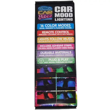 Car Mood Lighting with Remote Control - 6 Pieces Per Retail Ready Display 23307 CAR VIBEZ