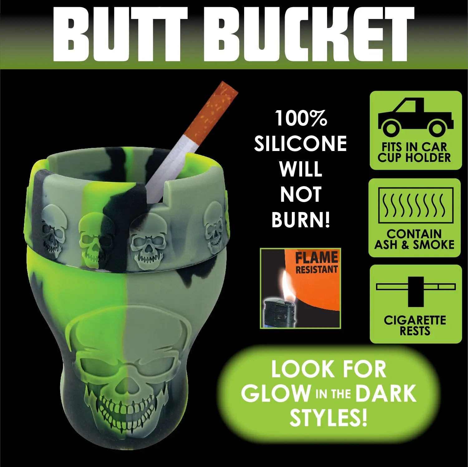 Curved Silicone Butt Bucket Ashtray - 6 Pieces Per Retail Ready Display 23368 SMOKEZILLA