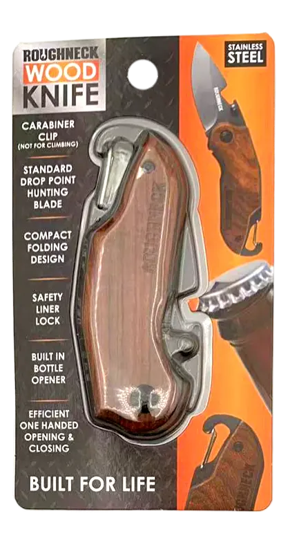 Pocket Knife with Wood Grain Handle - 6 Pieces Per Retail Ready Display 23384 ROUGHNECK