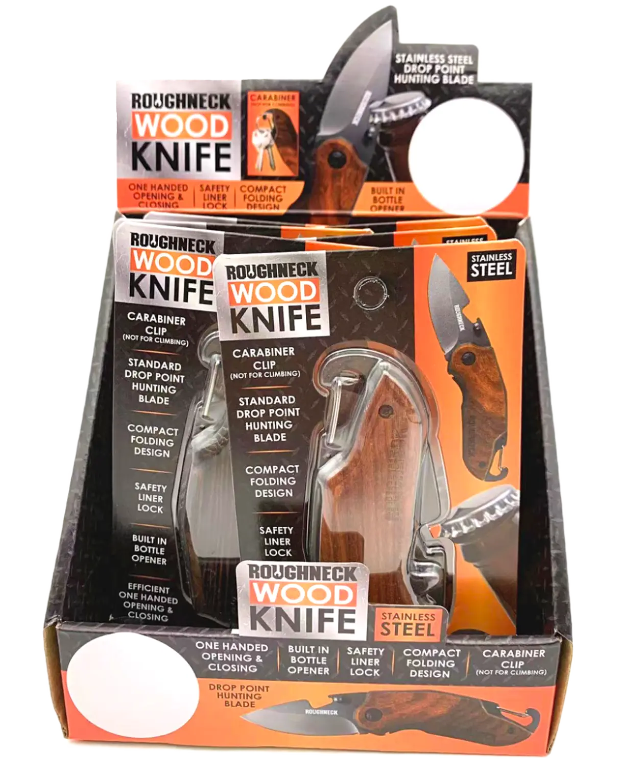 Pocket Knife with Wood Grain Handle - 6 Pieces Per Retail Ready Display 23384 ROUGHNECK