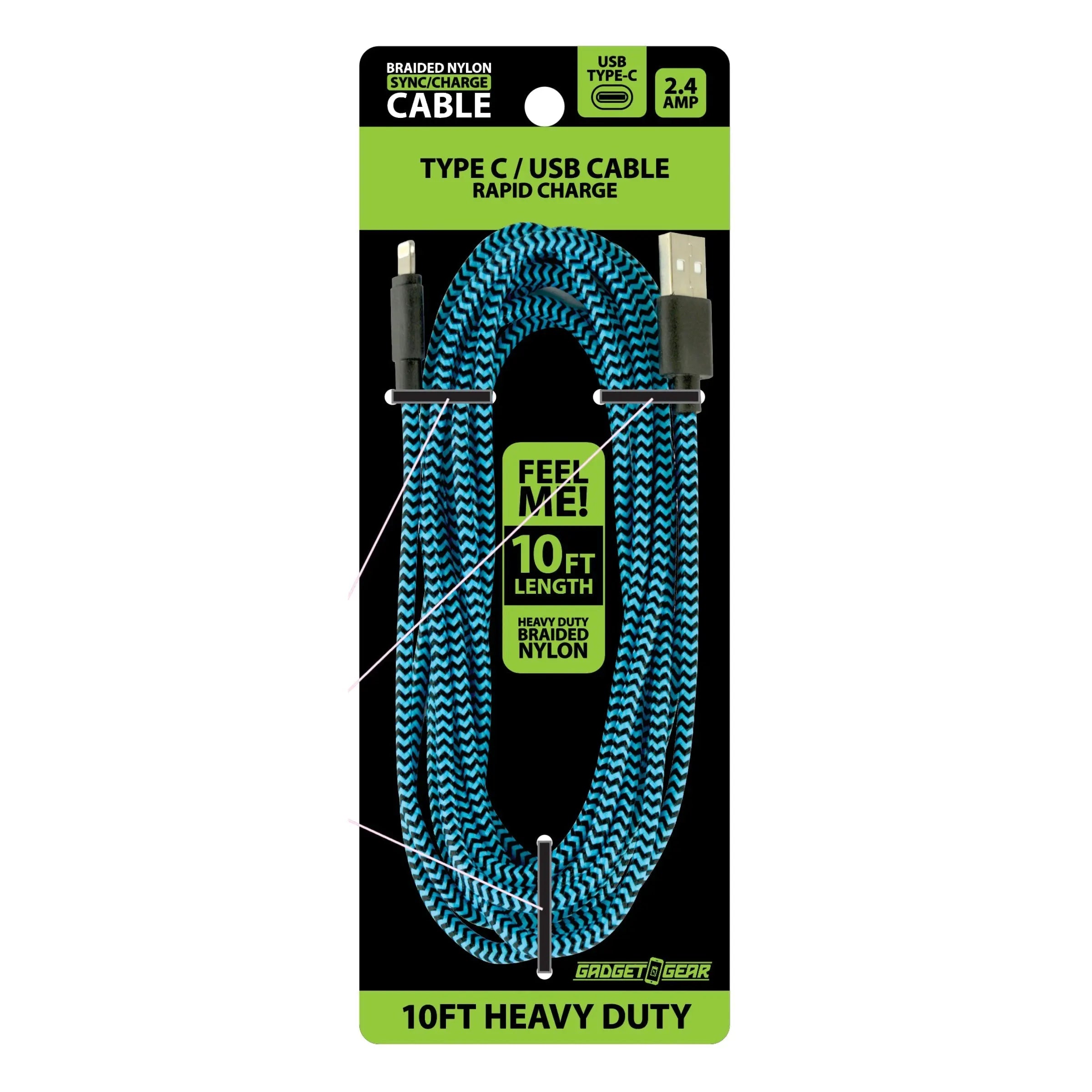 Charging Cable Wing Rack Assortment 10FT - 10 Pieces Per Pack 88422 GADGET GEAR