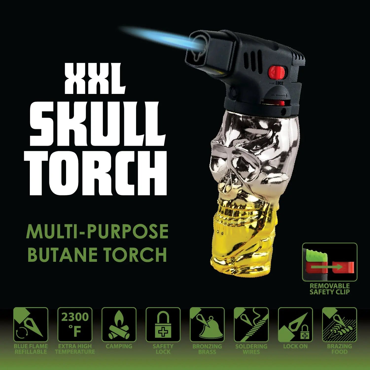 Metallic XXL Skull Torch - 12 Pieces Per Retail Ready Display 23481 SMOKEZILLA
