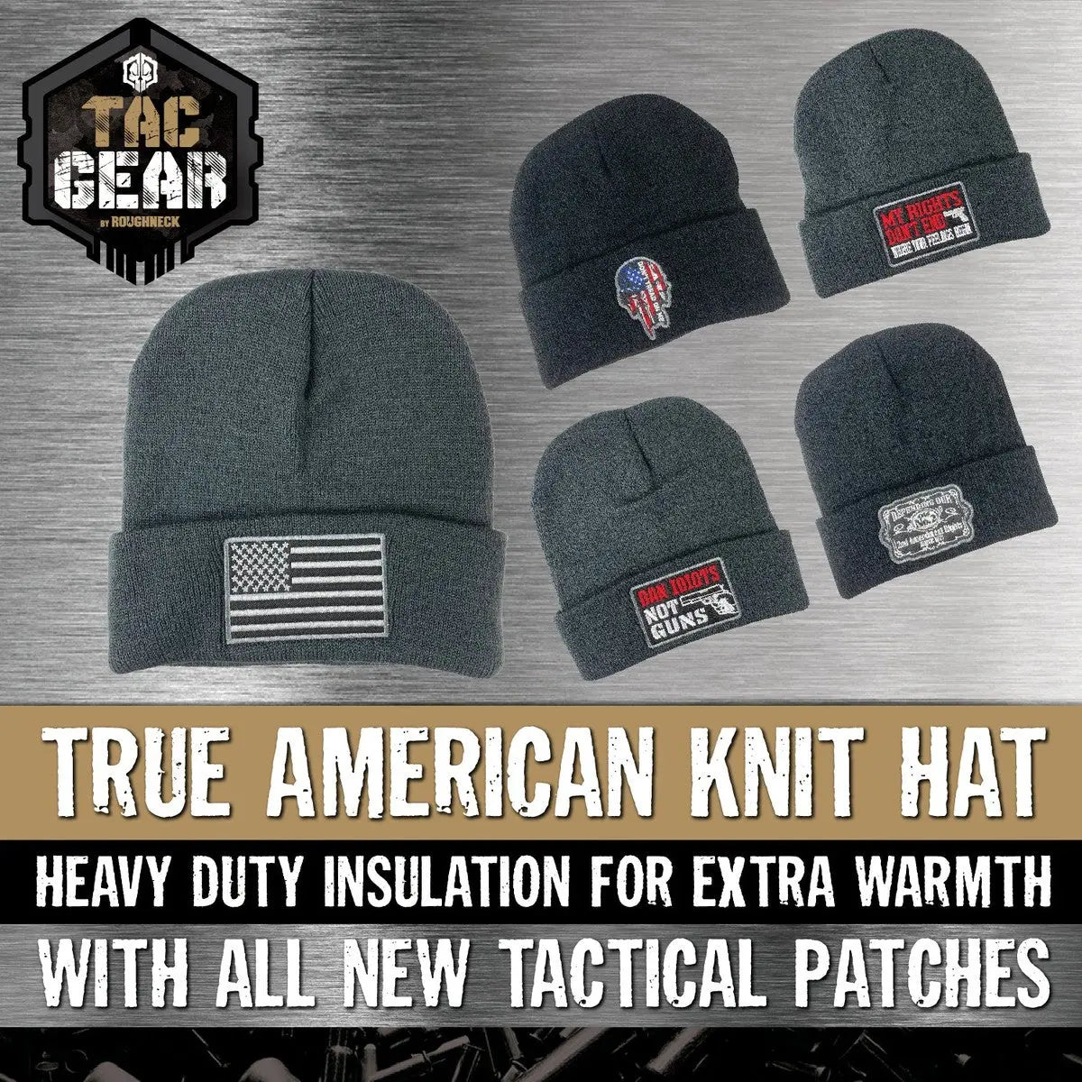 Patriotic Cuffed Knit Hat Beanie with Tac Gear Patch - 6 Pieces Per Retail Ready Display 23504 TAC GEAR