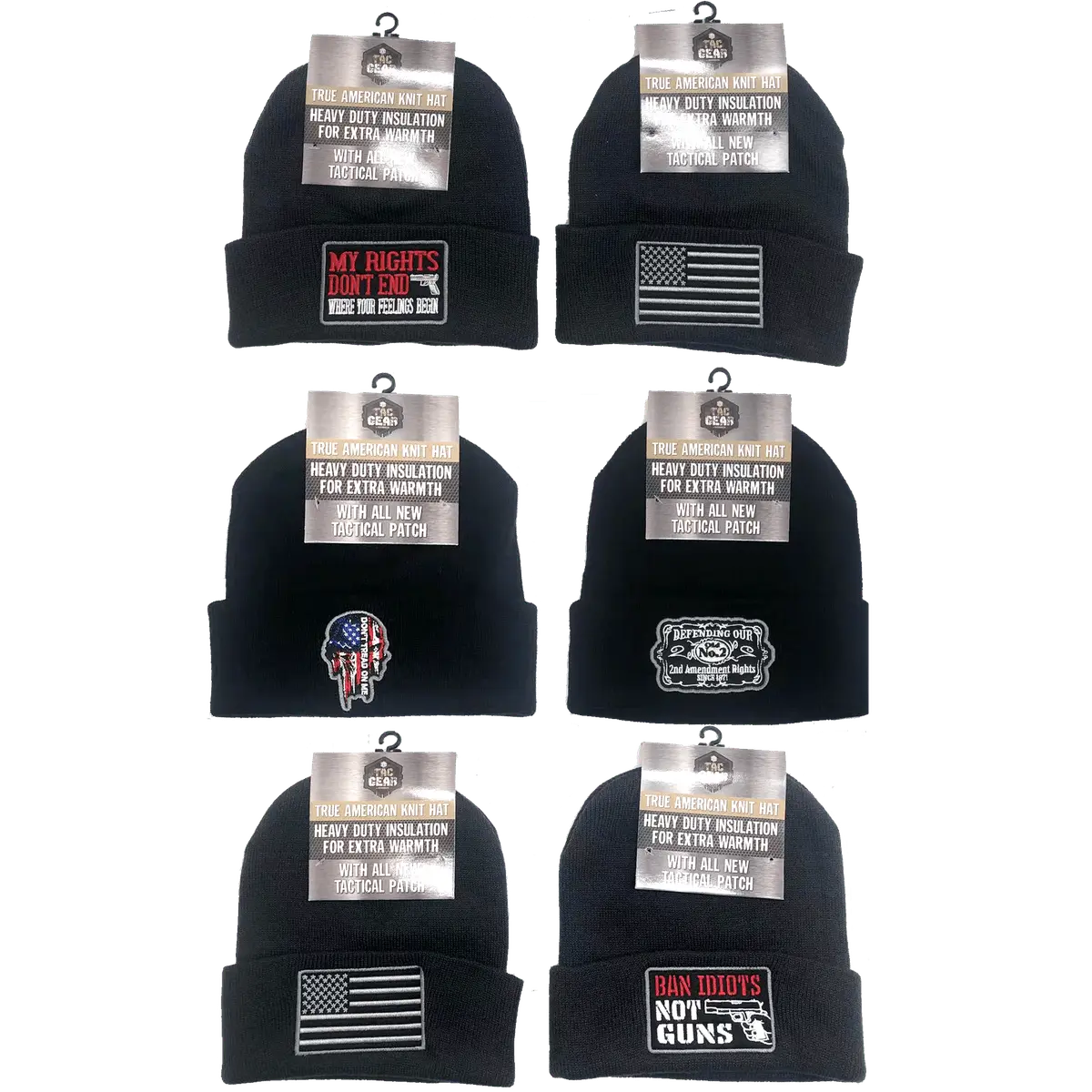 Patriotic Cuffed Knit Hat Beanie with Tac Gear Patch - 6 Pieces Per Retail Ready Display 23504 TAC GEAR