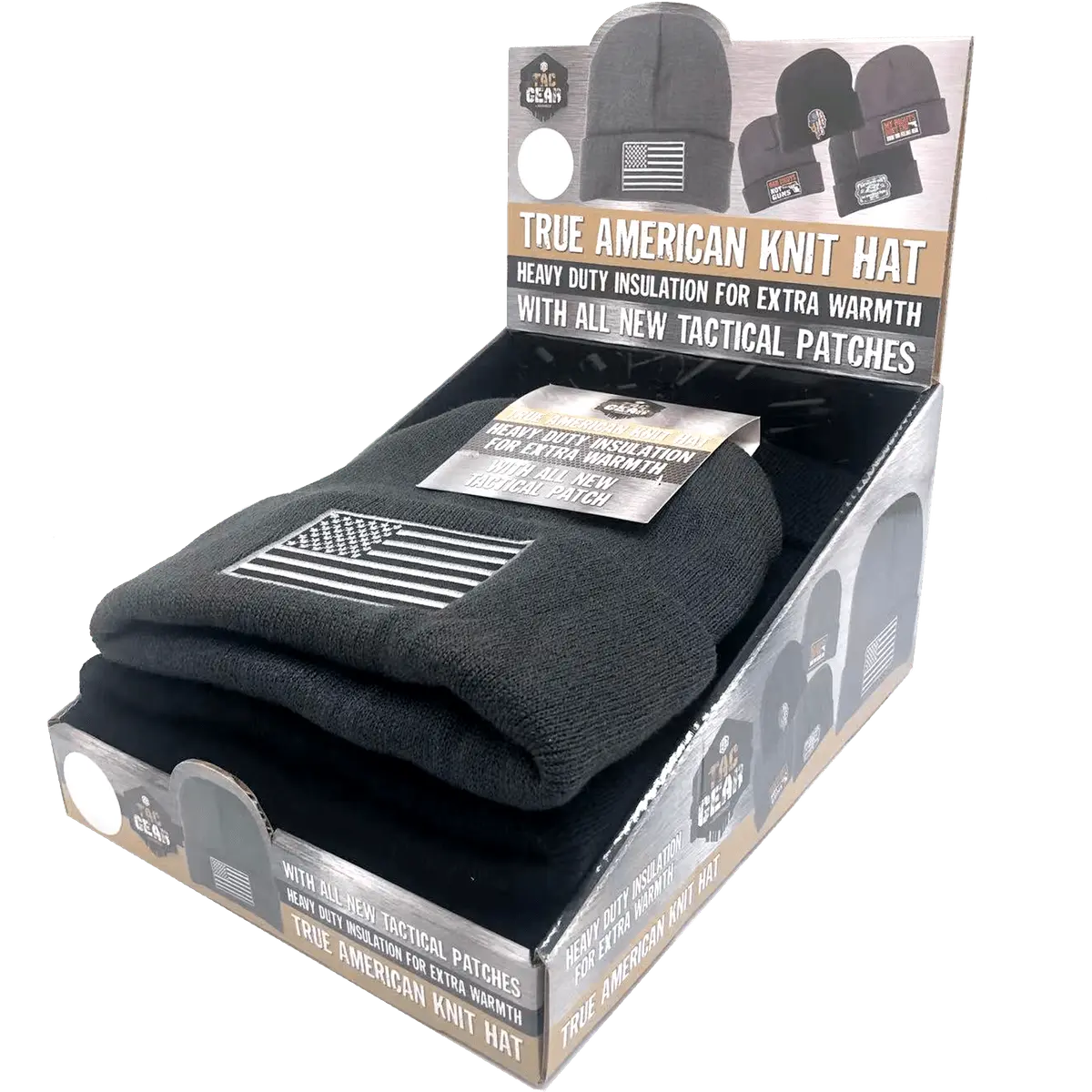 Patriotic Cuffed Knit Hat Beanie with Tac Gear Patch - 6 Pieces Per Retail Ready Display 23504 TAC GEAR