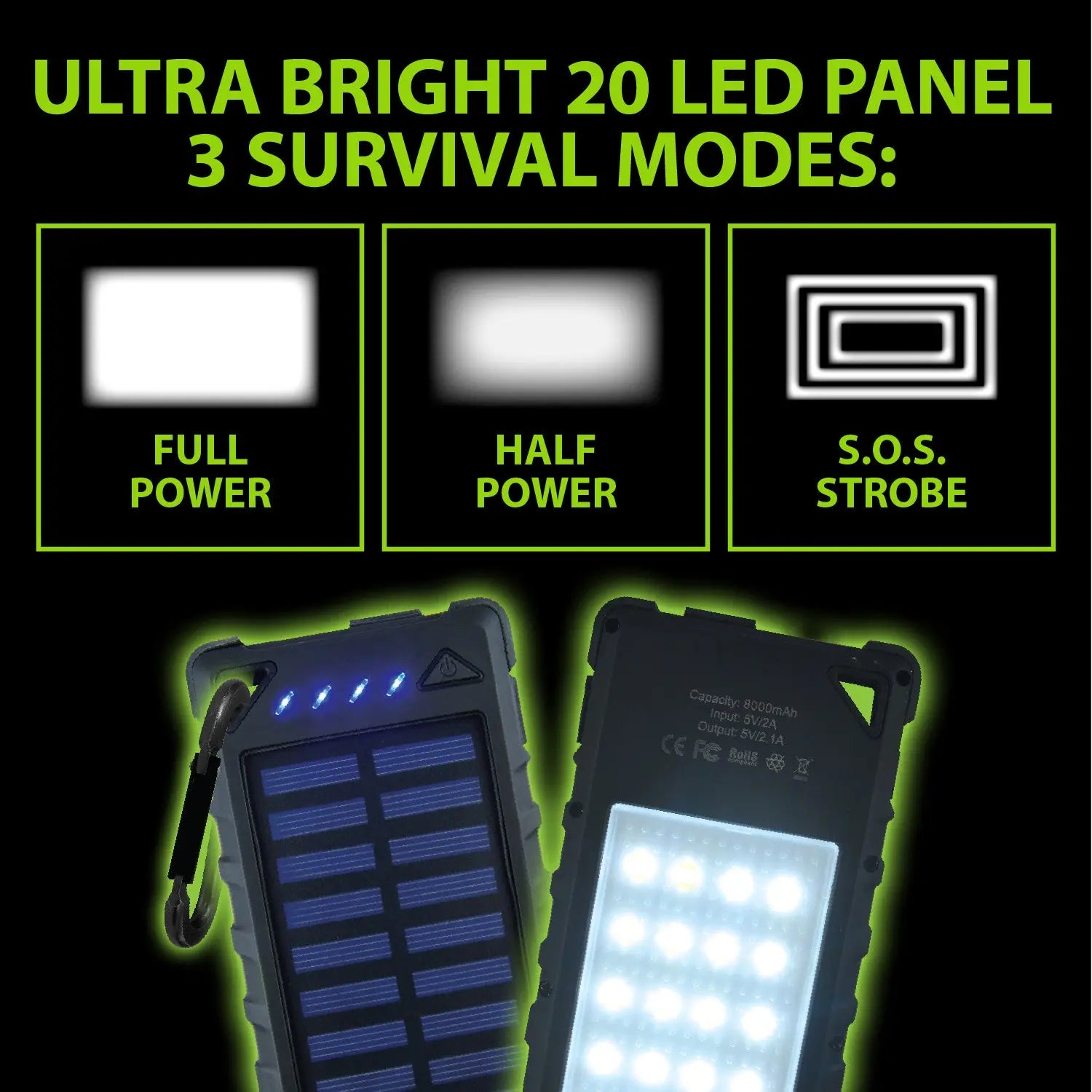 Rechargeable Solar Power Bank with LED Survival Light - 4 Pieces Per Retail Ready Display 23517 GADGET GEAR