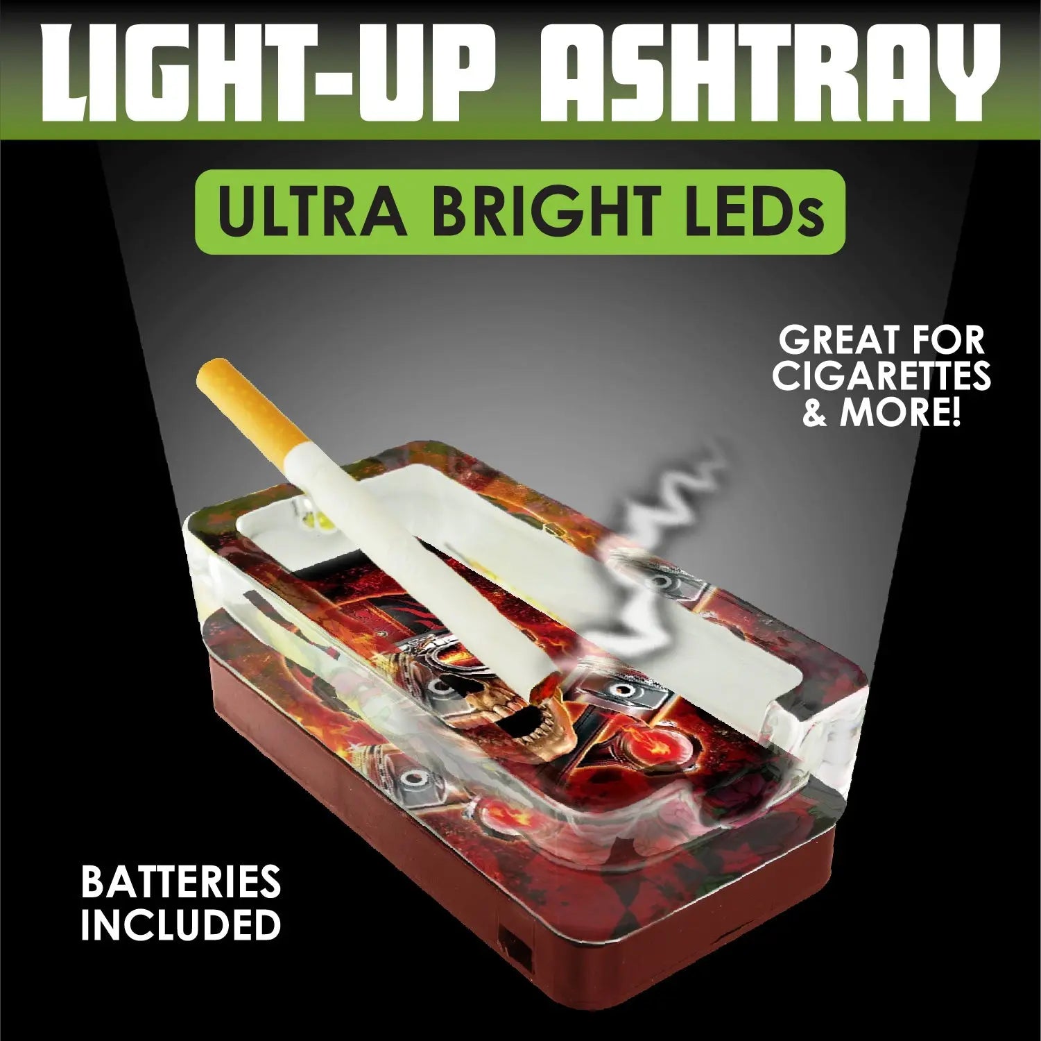 Glass Ashtray with LED Light-Up Design - 6 Pieces Per Retail Ready Display 23522 SMOKEZILLA