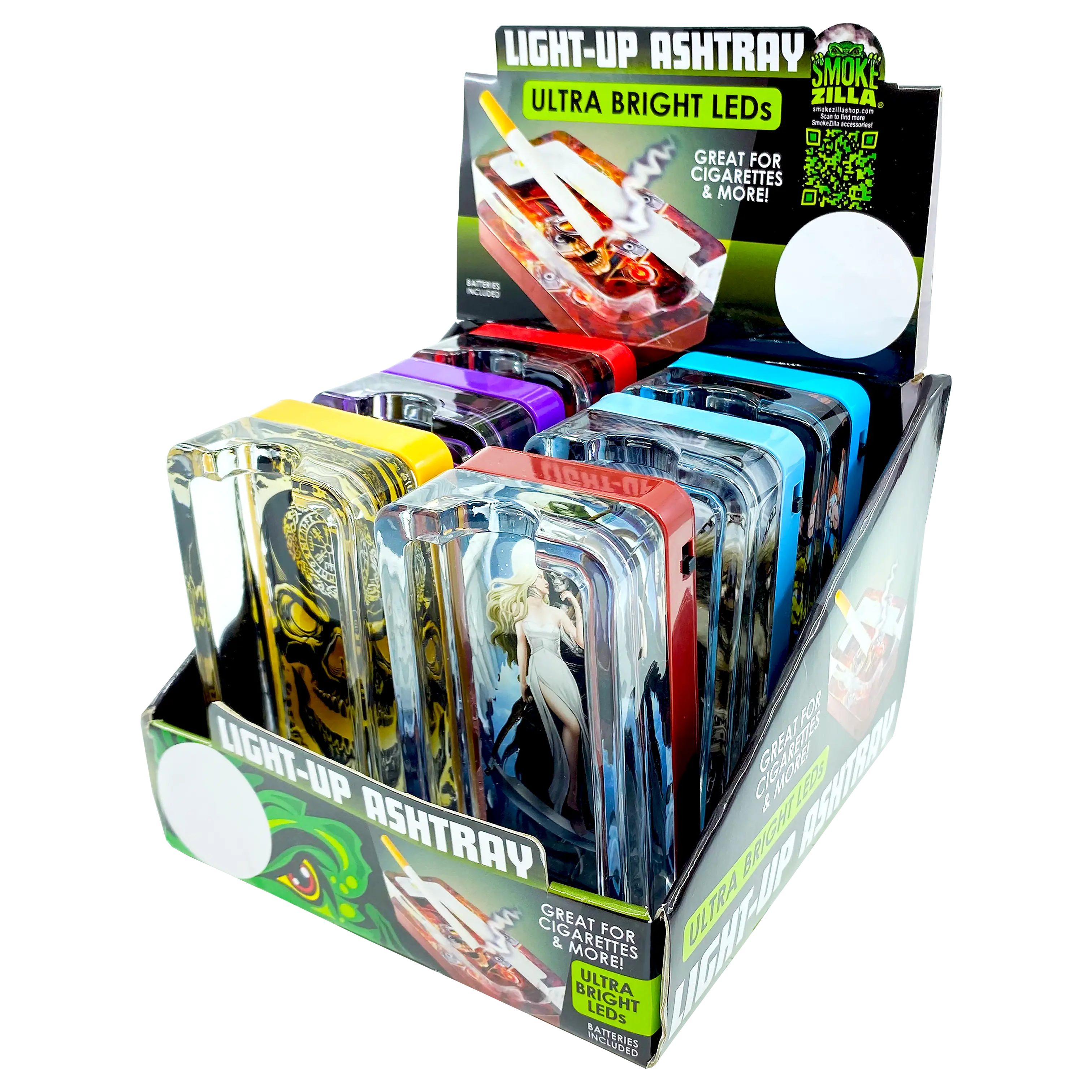 Glass Ashtray with LED Light-Up Design - 6 Pieces Per Retail Ready Display 23522 SMOKEZILLA