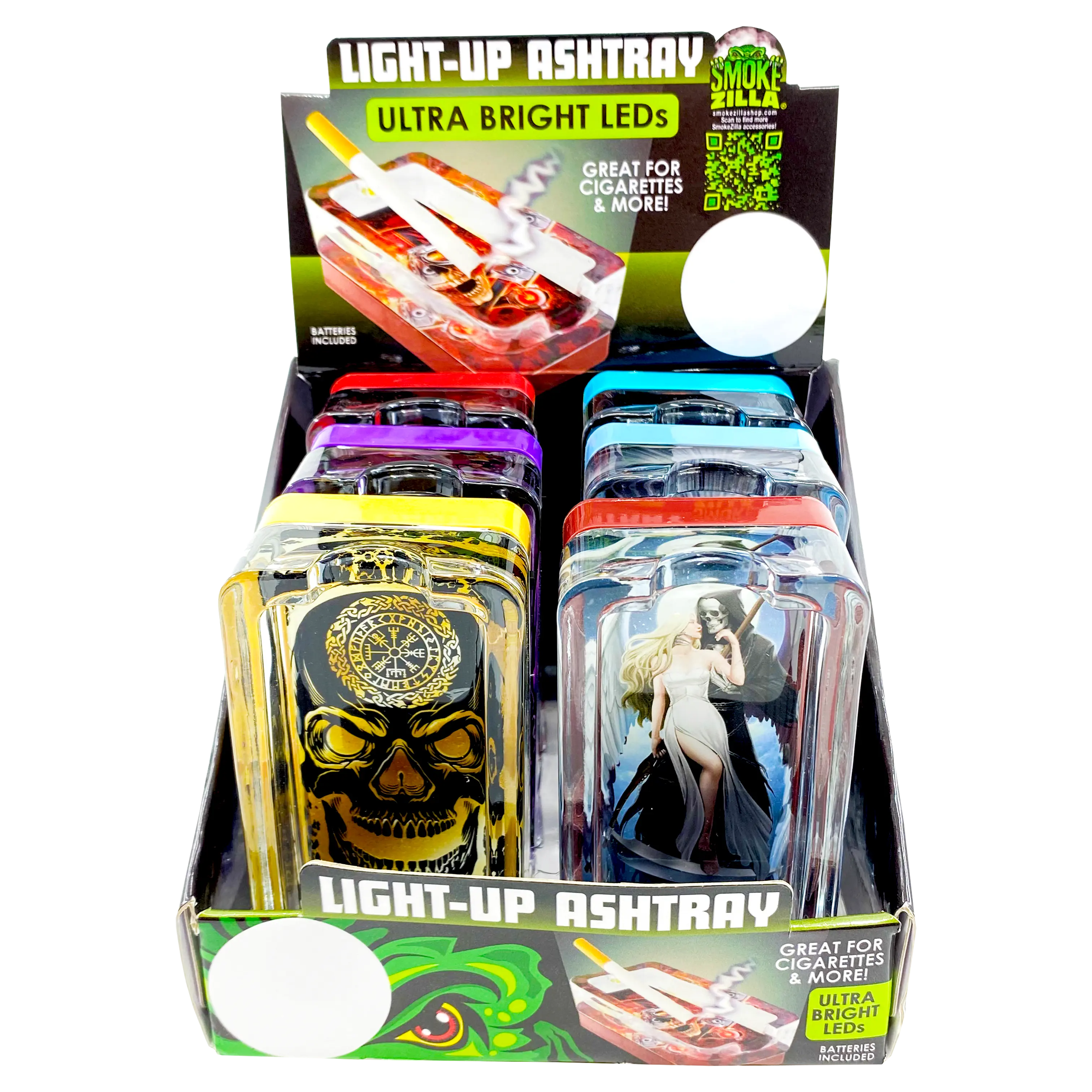 Glass Ashtray with LED Light-Up Design - 6 Pieces Per Retail Ready Display 23522 SMOKEZILLA