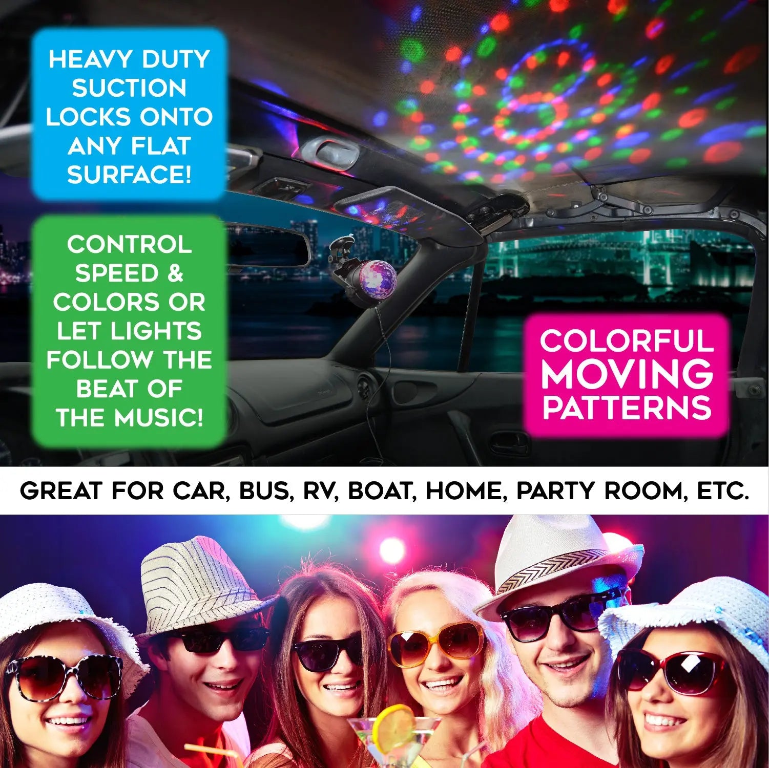 Mood Light USB LED Disco Light with Suction Cup Mount - 4 Pieces Per Retail Ready Display 23575 CAR VIBEZ