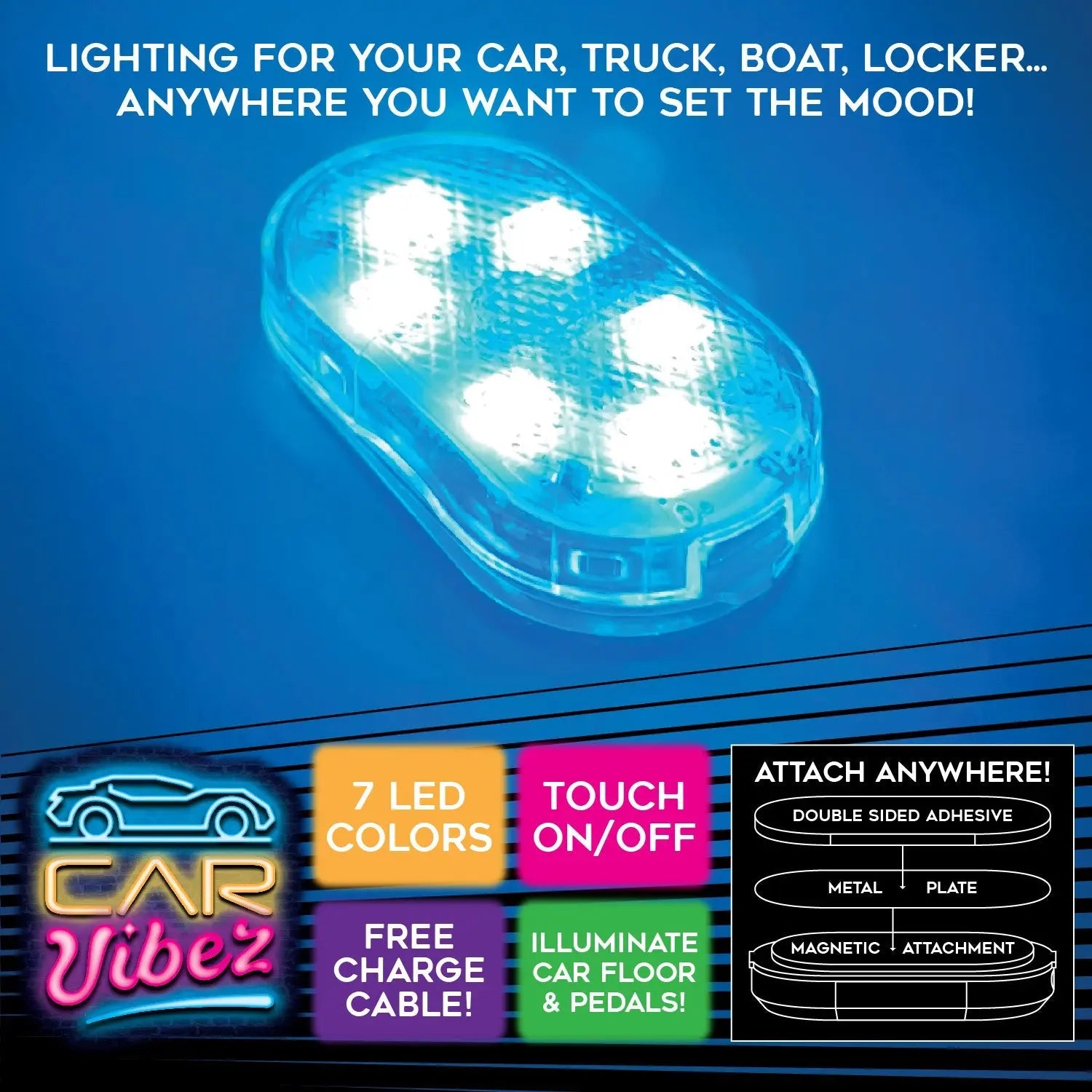 Mood Light Magnetic Lamp with Charging Cable - 12 Pieces Per Retail Ready Display 23576 CAR VIBEZ