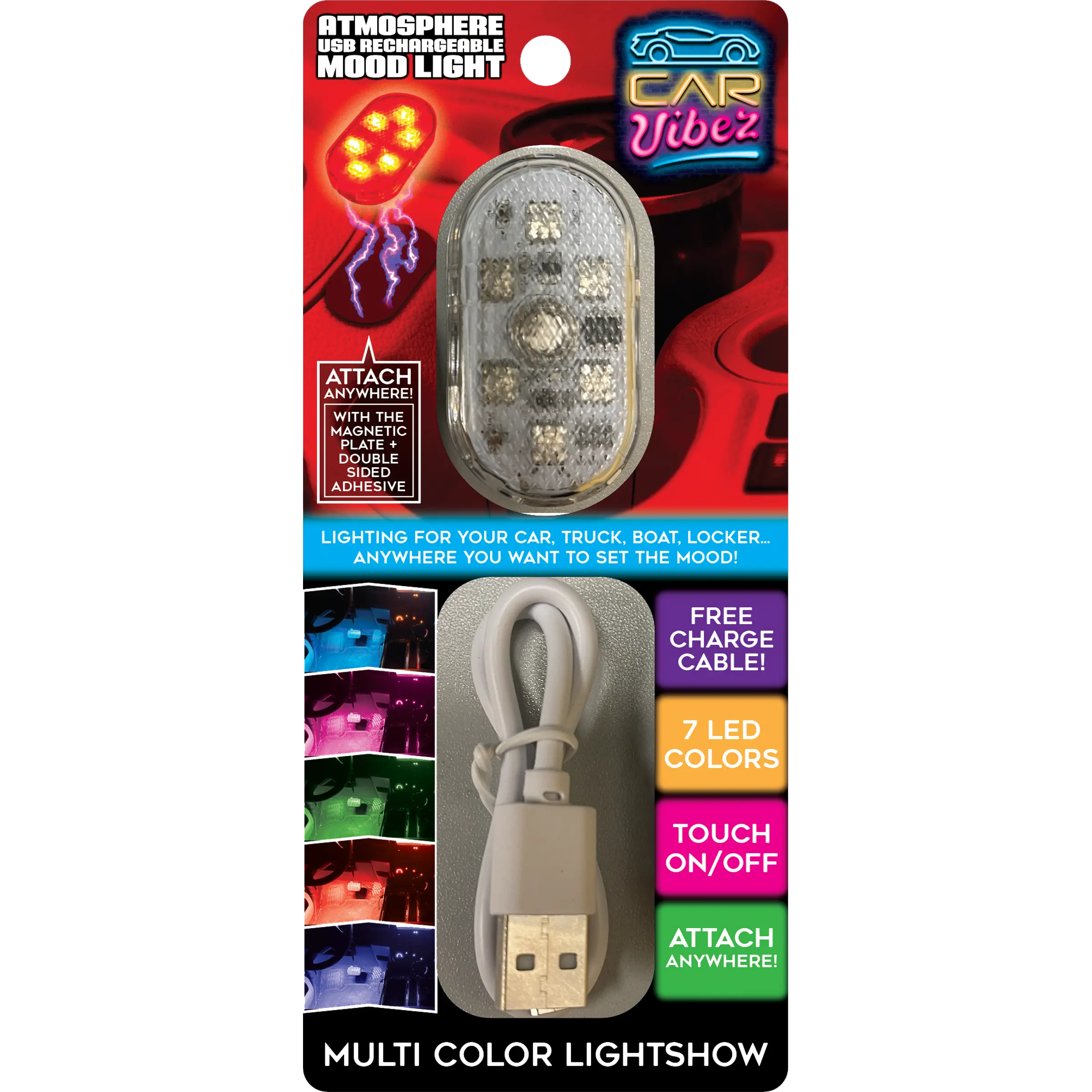 Mood Light Magnetic Lamp with Charging Cable - 12 Pieces Per Retail Ready Display 23576 CAR VIBEZ