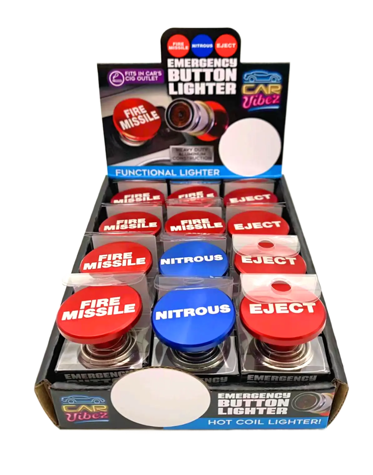 Electric Coil Button Lighter - 12 Pieces Per Retail Ready Display 23577 CAR VIBEZ