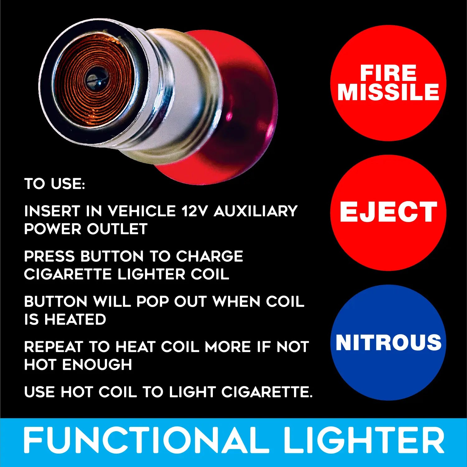 Electric Coil Button Lighter - 12 Pieces Per Retail Ready Display 23577 CAR VIBEZ