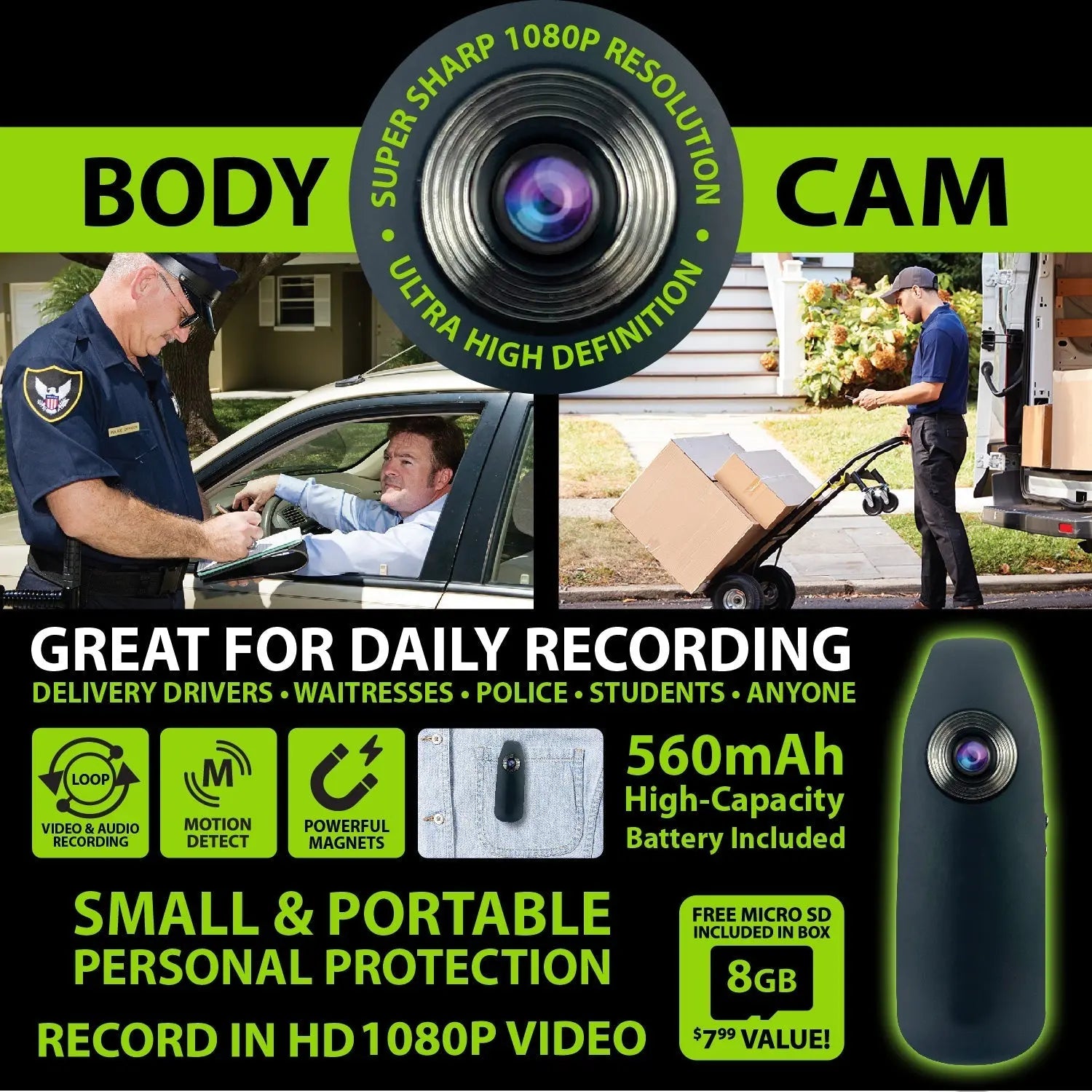 Body Cam with Micro Sd Card - 4 Pieces Per Retail Ready Display 23591 GADGET GEAR