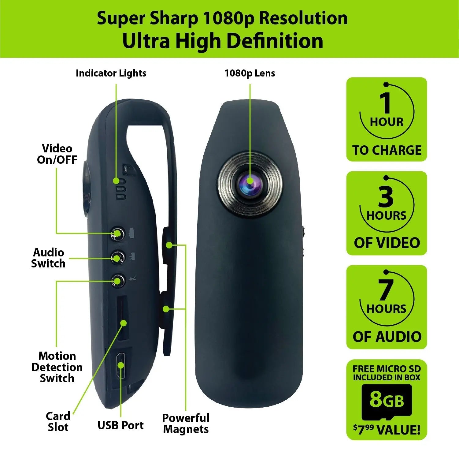 Body Cam with Micro Sd Card - 4 Pieces Per Retail Ready Display 23591 GADGET GEAR