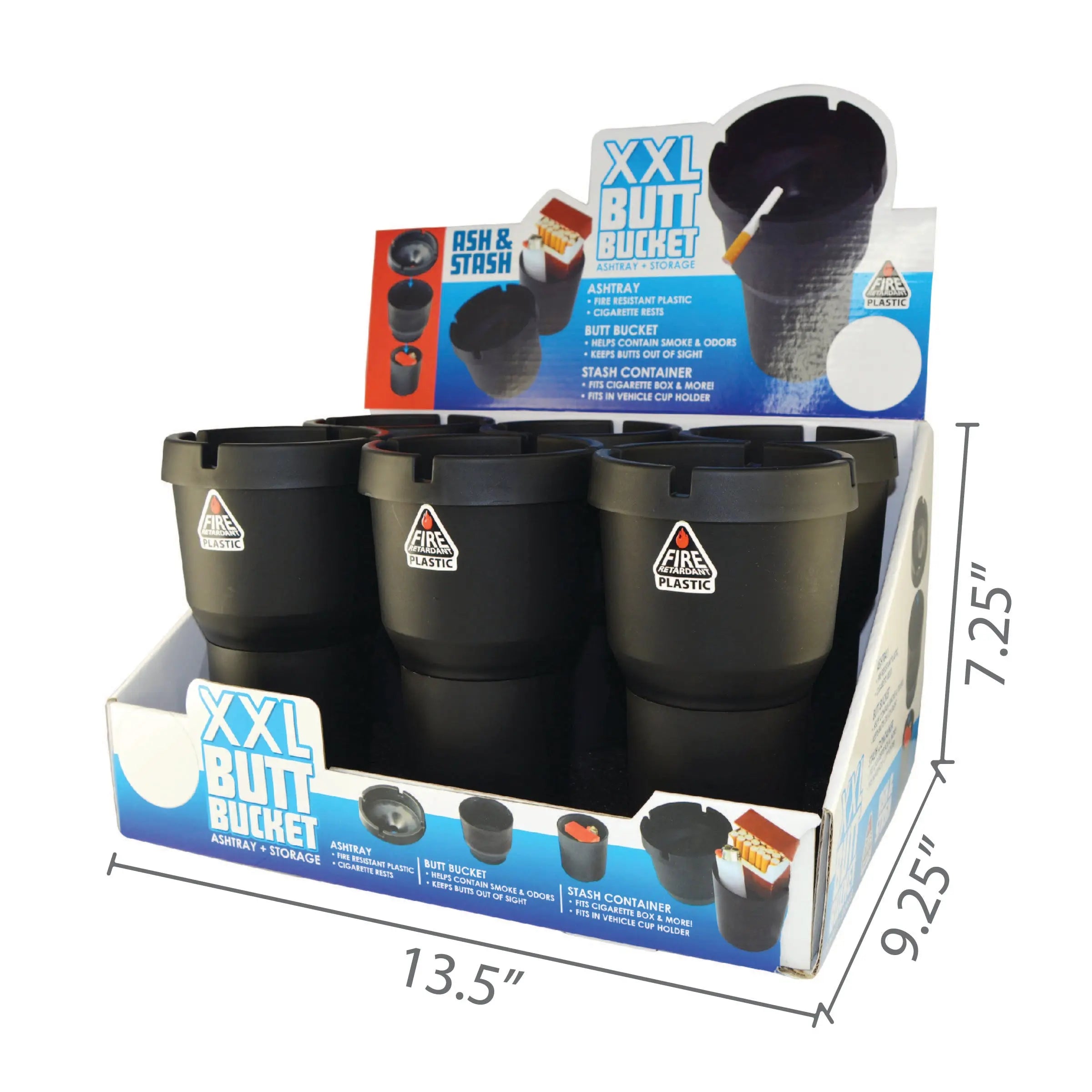 Butt Bucket Ashtray XXL Black Design - 6 Per Retail Ready Display 23595 NOVELTY INC