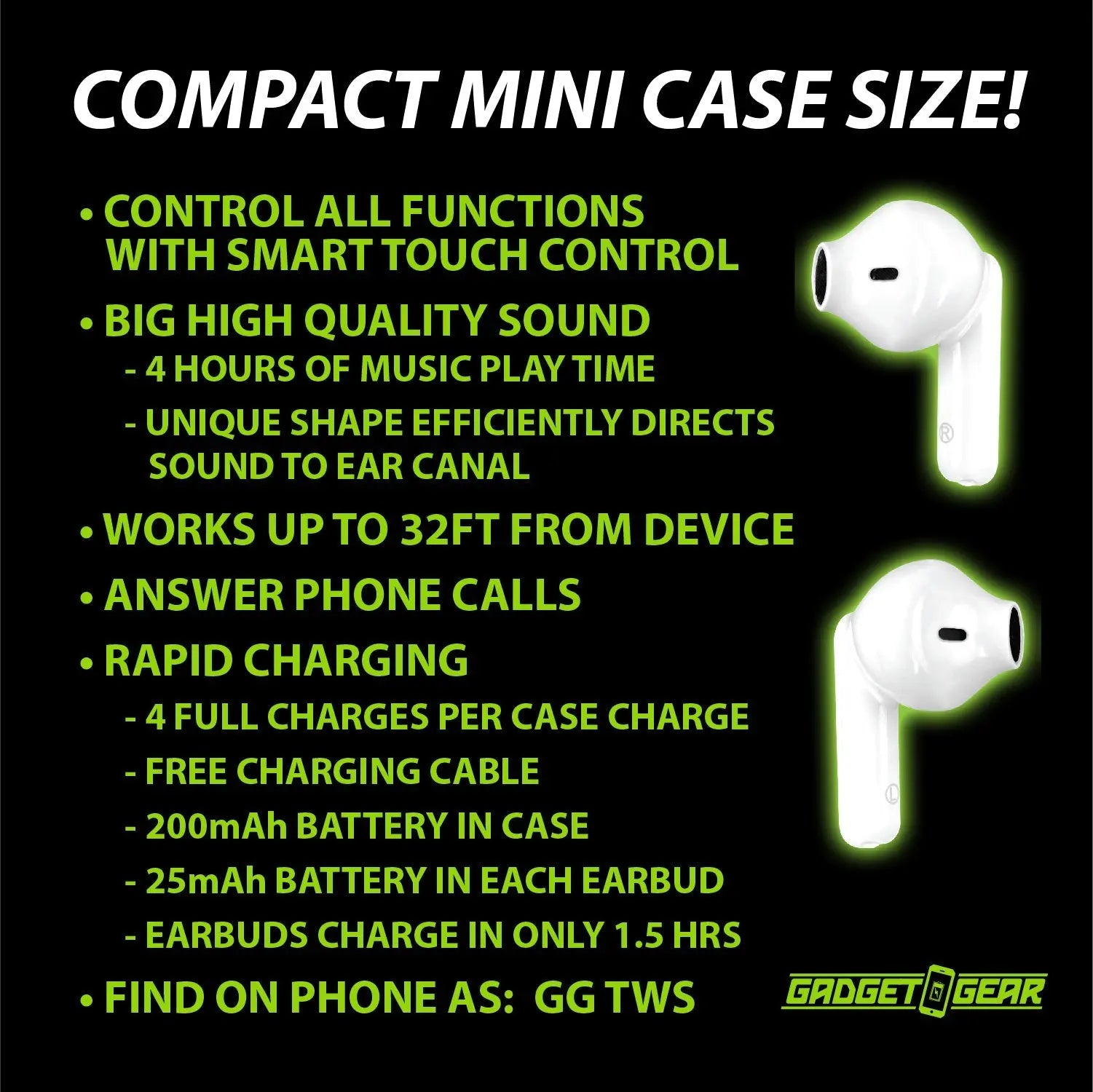 Wireless Earbuds Mini with Case - 6 Pieces Per Retail Ready Display 23604 GADGET GEAR