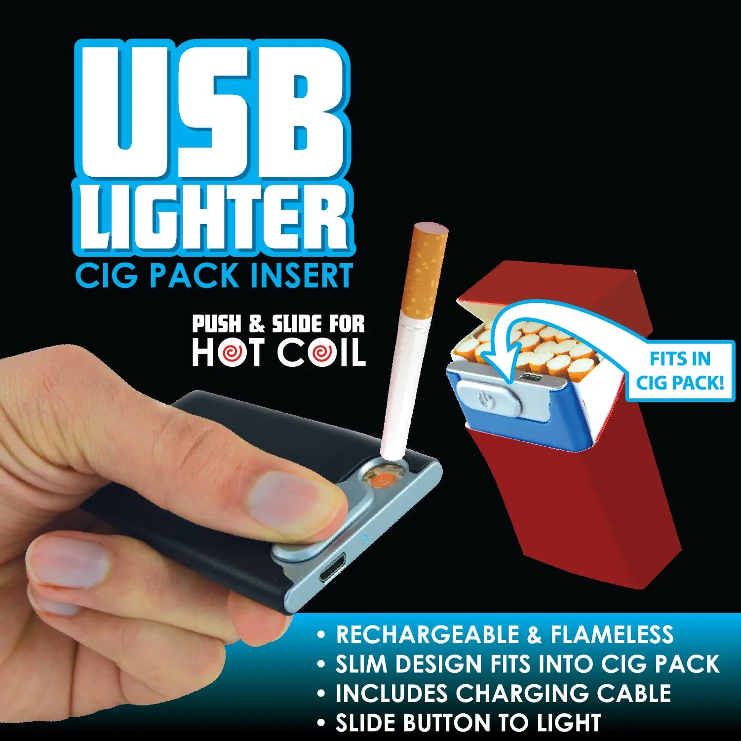 Cigarette Pack Thin USB Coil Lighter - 12 Pieces Per Retail Ready Display 23607 NOVELTY INC
