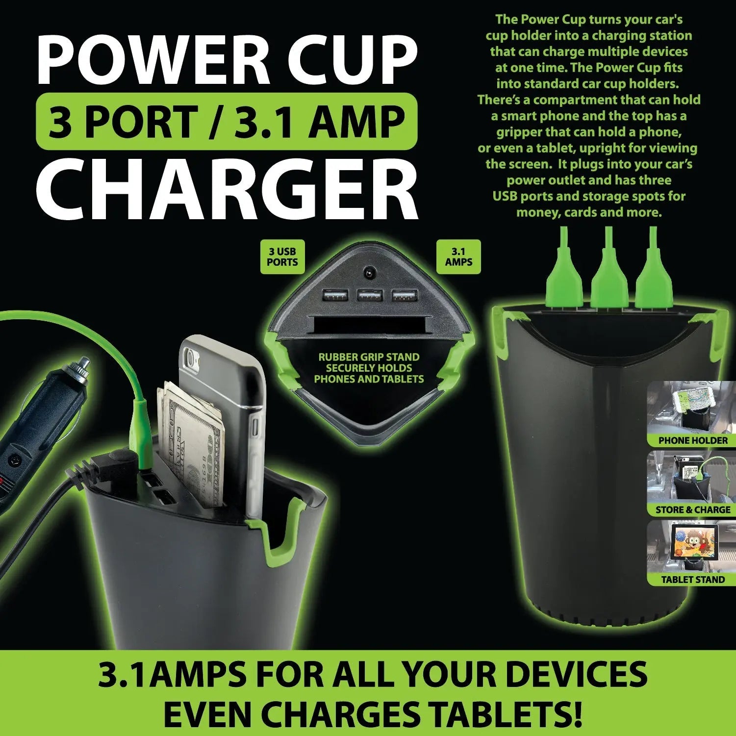 Cup Holder Multi-Port Charger - 2 Pieces Per Pack 23628 GADGET GEAR