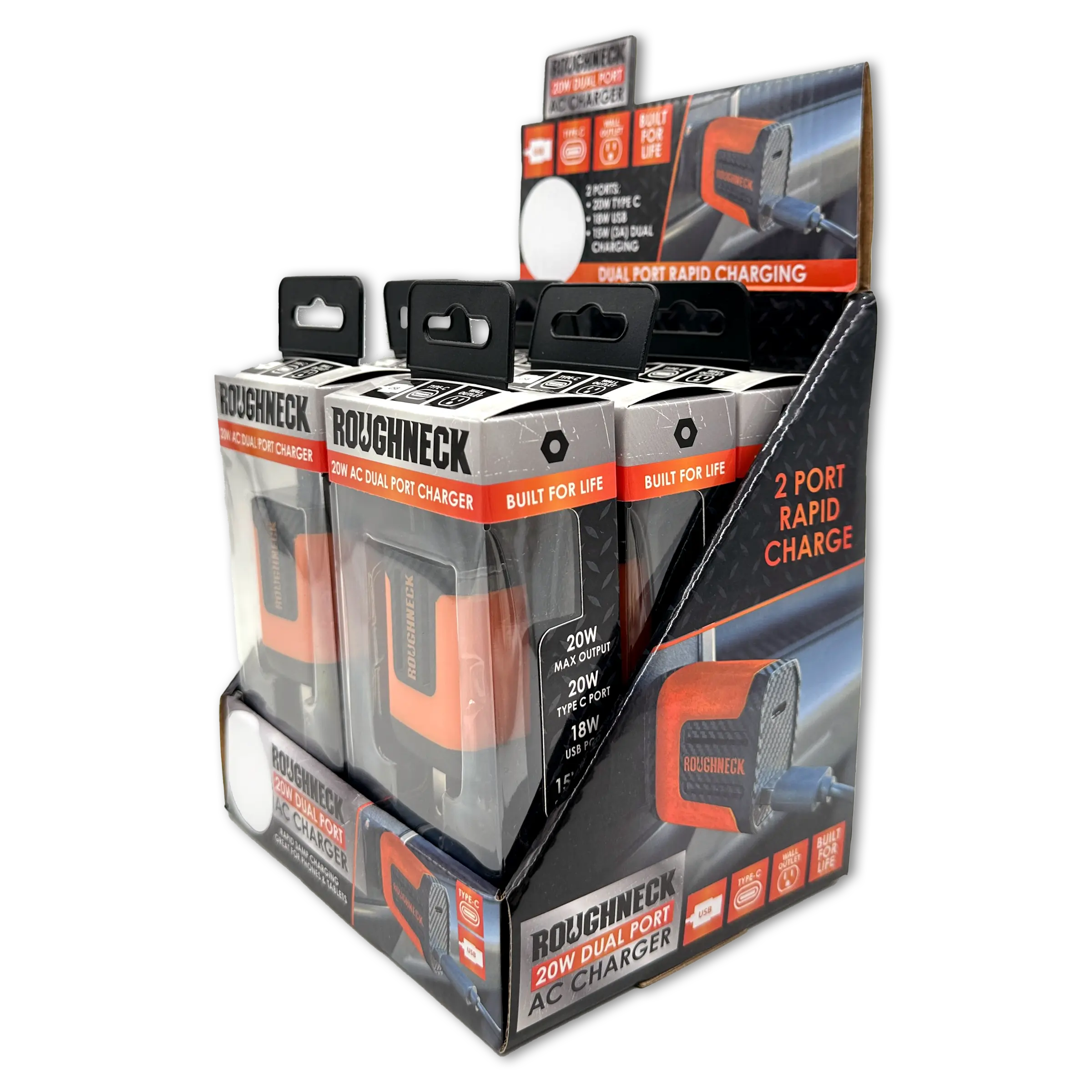 AC Wall Charger Dual Port USB / USB-C 20 Watts - 6 Pieces Per Retail Ready Display 23689 ROUGHNECK