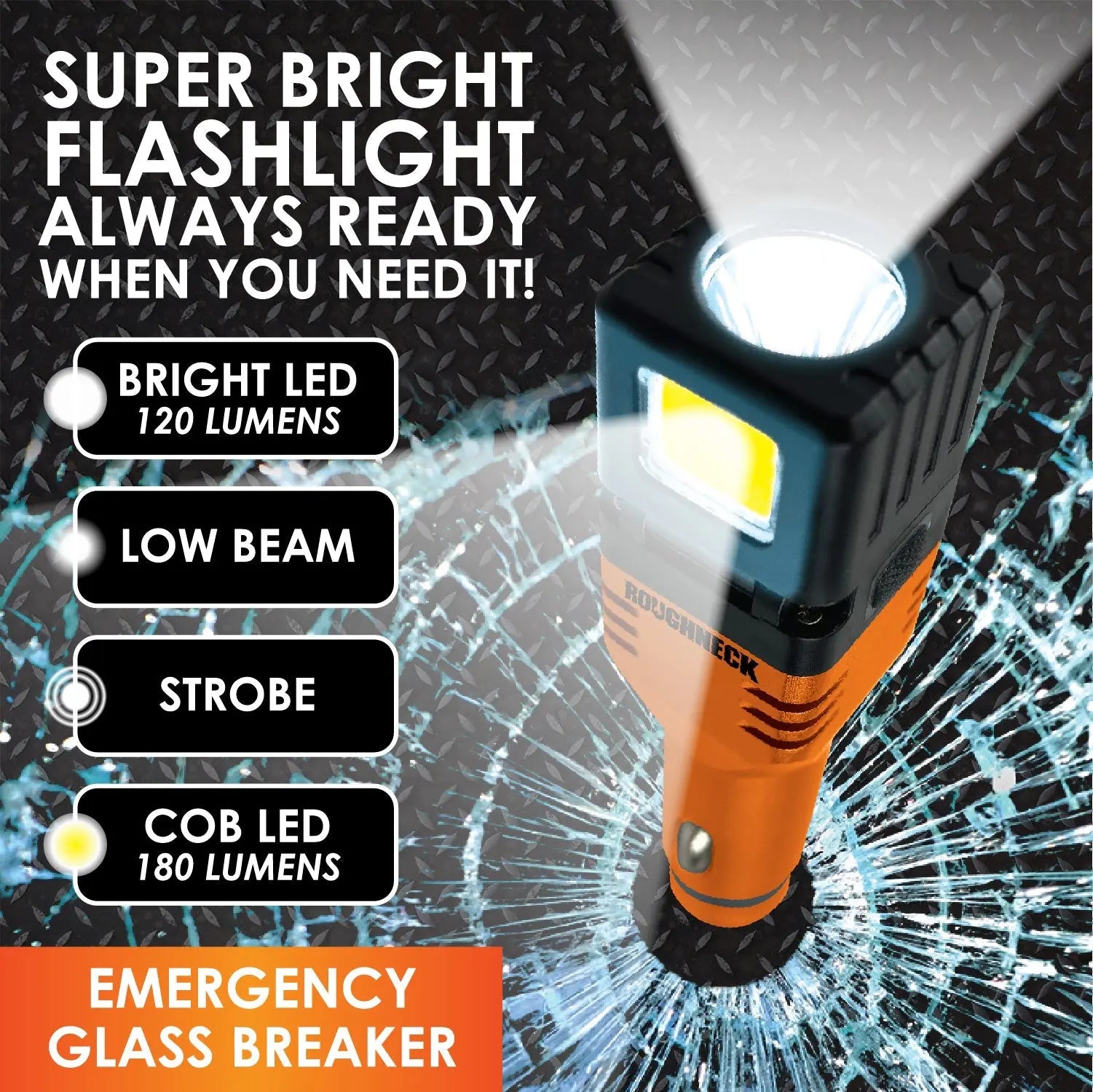 Car Charger  DC Dual Port USB / USB-C with Flashlight - 6 Pieces Per Retail Ready Display 23693 ROUGHNECK