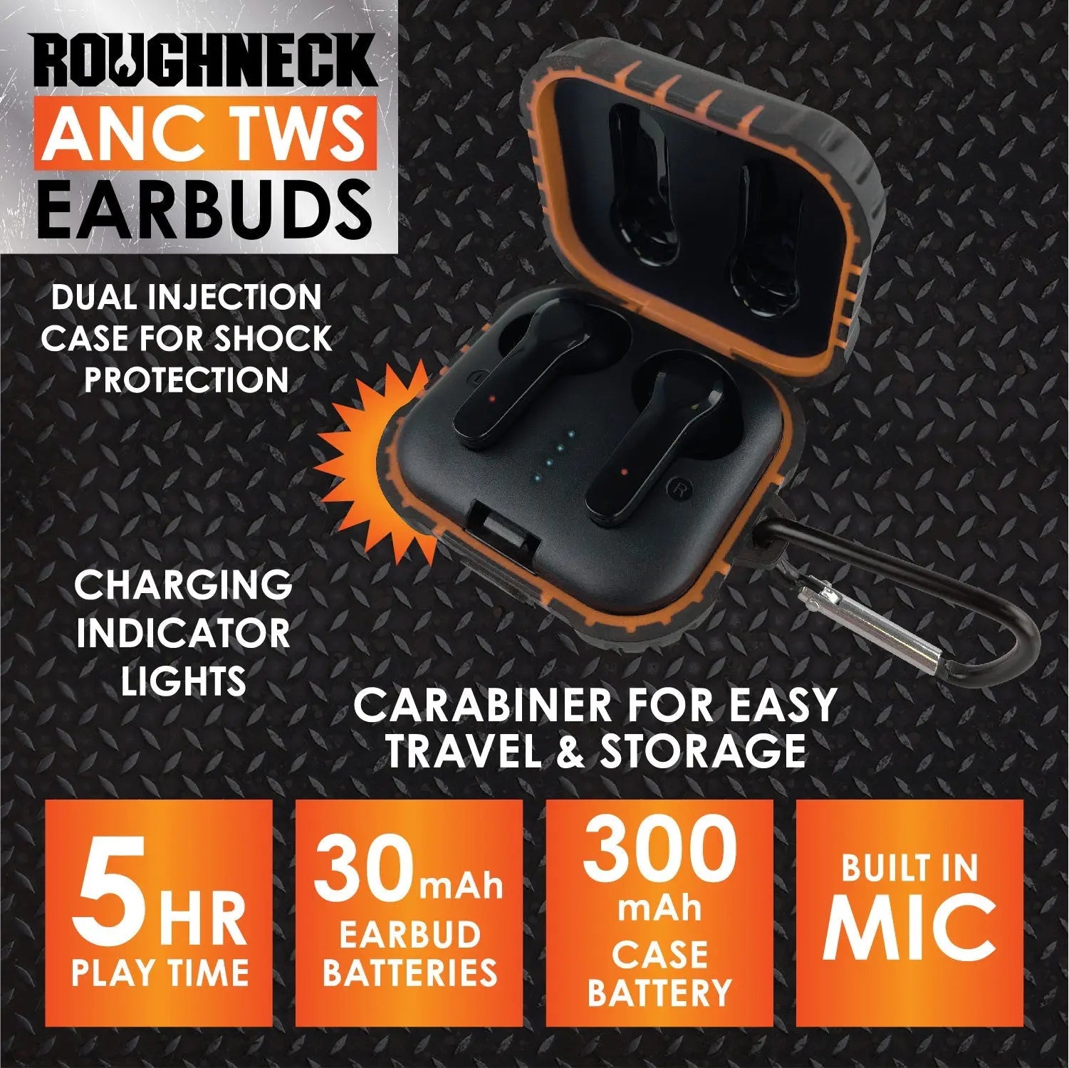 Wireless Earbuds with Heavy Duty Case - 6 Pieces Per Retail Ready Display 23695 ROUGHNECK