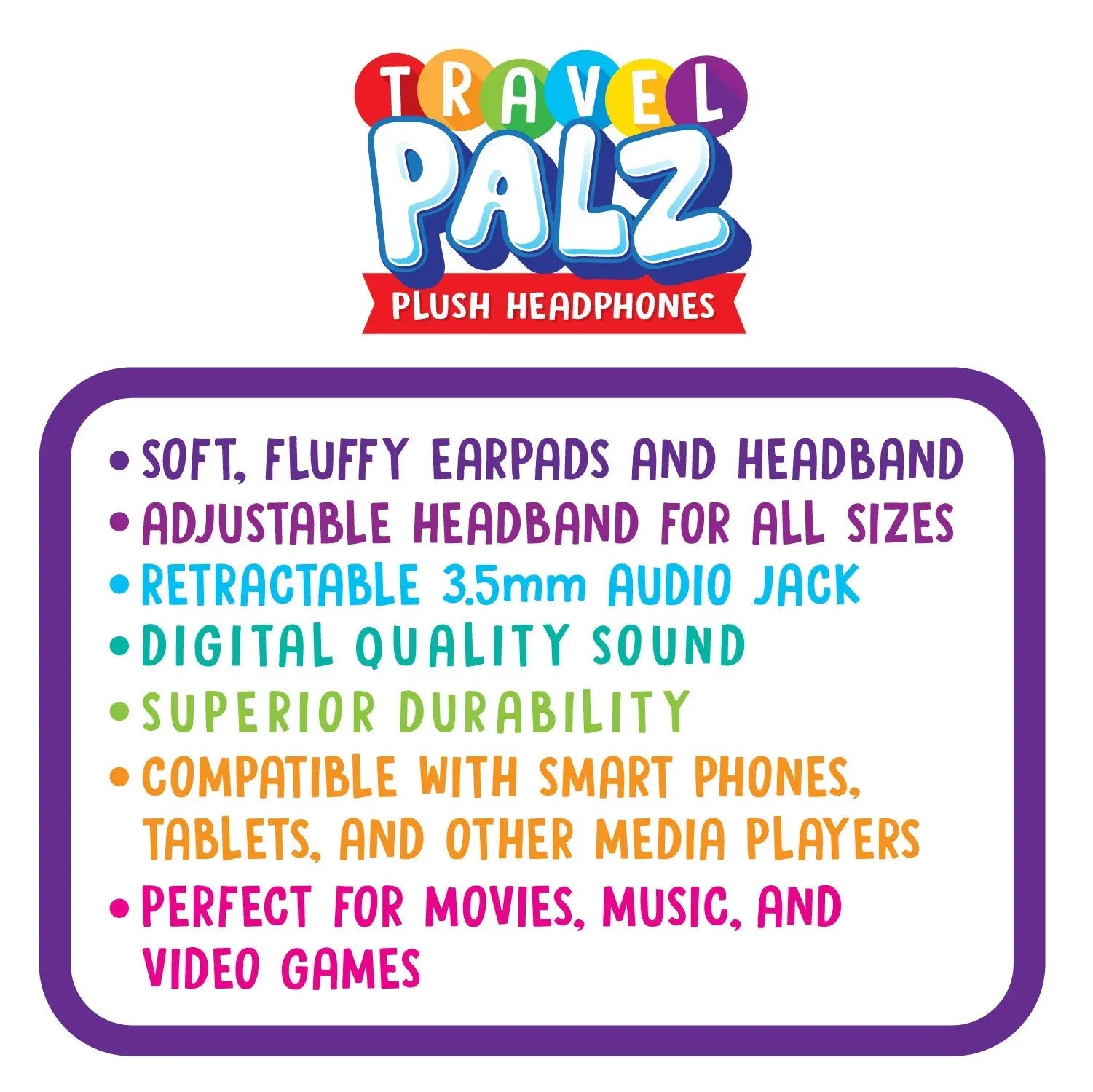 Wired Headphones Travel Pals Kids Plush with Retractable Cord - 4 Pieces Per Retail Ready Display 23699 KIPP BROTHERS