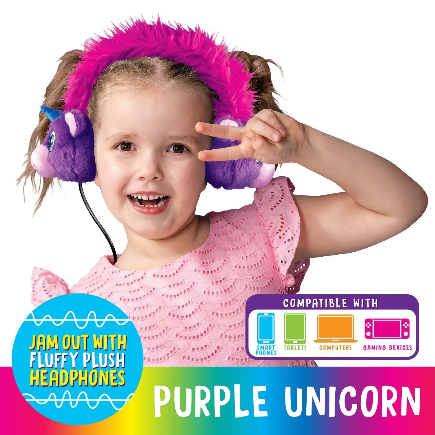 Wired Headphones Travel Pals Kids Plush with Retractable Cord - 4 Pieces Per Retail Ready Display 23699 KIPP BROTHERS