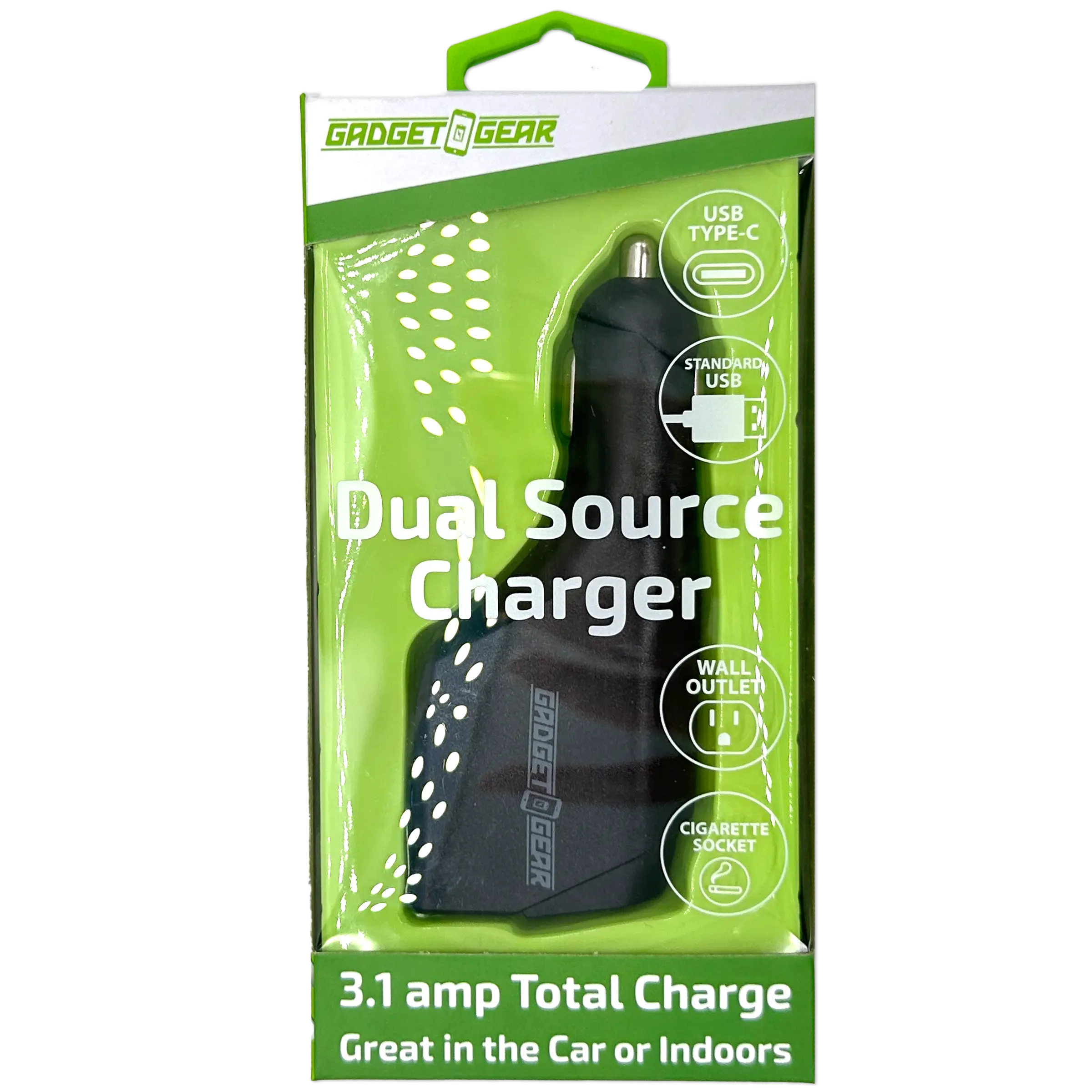 Car Charger and Wall Charger Combo Dual Port USB / USB-C 3.1 Amp - 6 Pieces Per Retail Ready Display 23708 GADGET GEAR