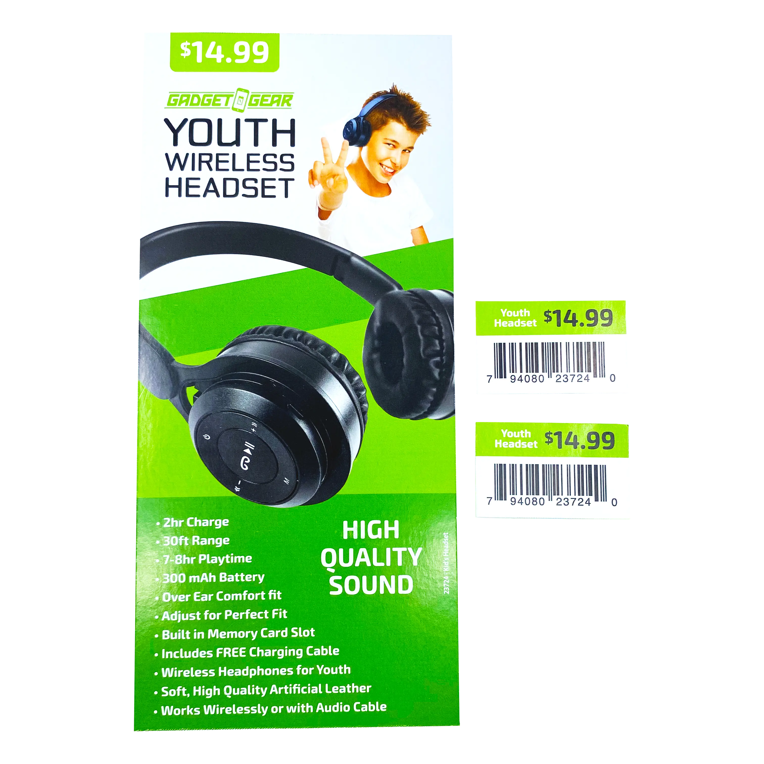 Wireless Headphones Youth with Aux Cable - 6 Pieces Per Retail Ready Display 23724 GADGET GEAR