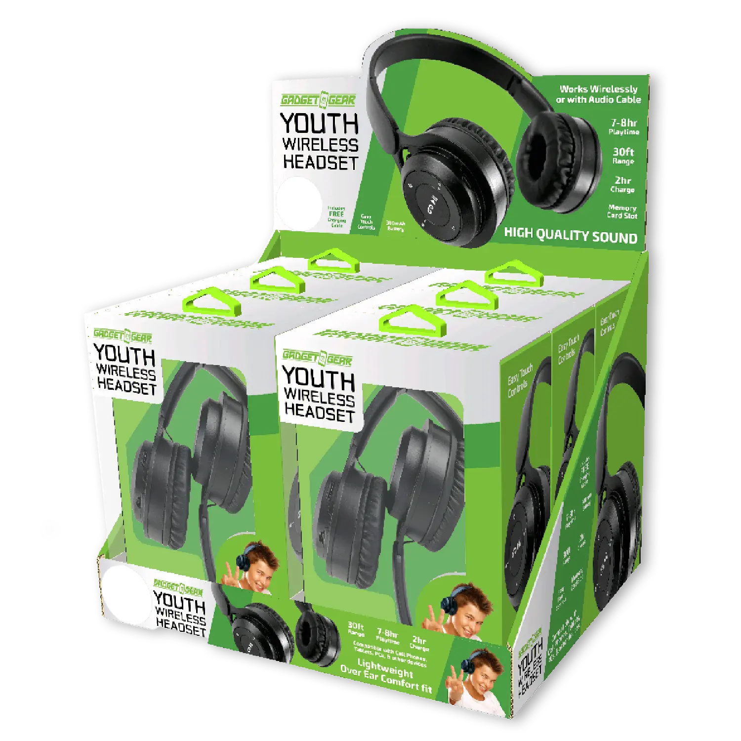 Wireless Headphones Youth with Aux Cable - 6 Pieces Per Retail Ready Display 23724 GADGET GEAR