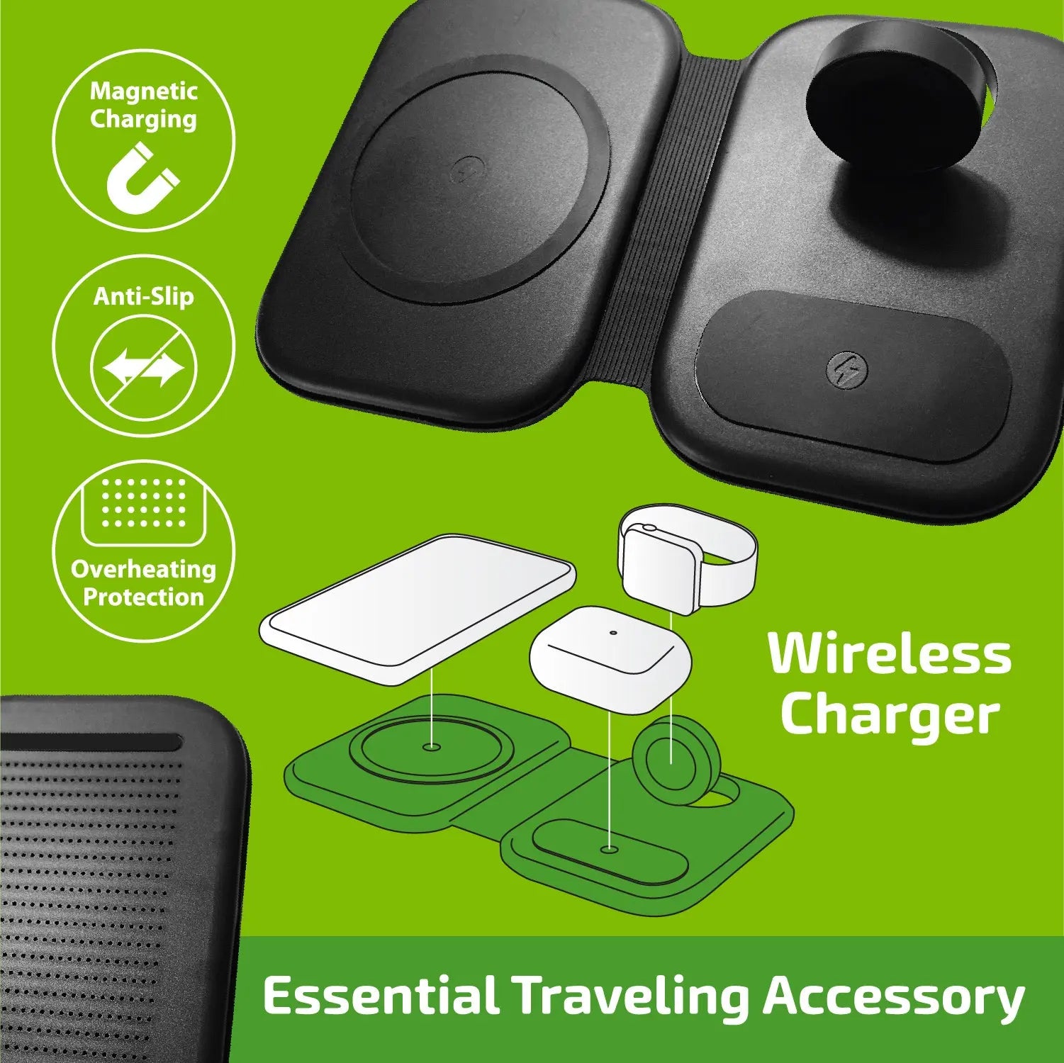 Wireless 3 in 1 Charging Travel Station - 4 Pieces Per Retail Ready Display 23754 GADGET GEAR